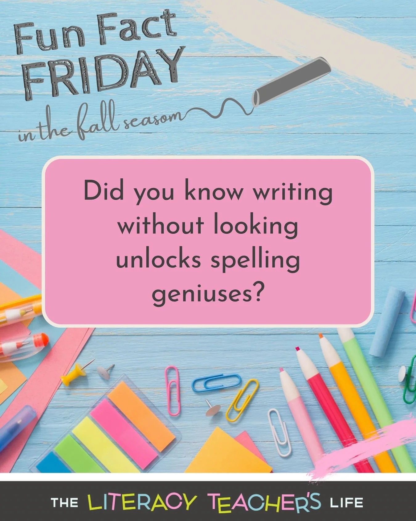 🌞 Fun Fact Friday: FALL EDITION&mdash;Fact 14! 📚

Kids who write with their eyes CLOSED become spelling champions who never make mistakes. When children write blindfolded, their brains memorize every single letter movement so perfectly that spellin