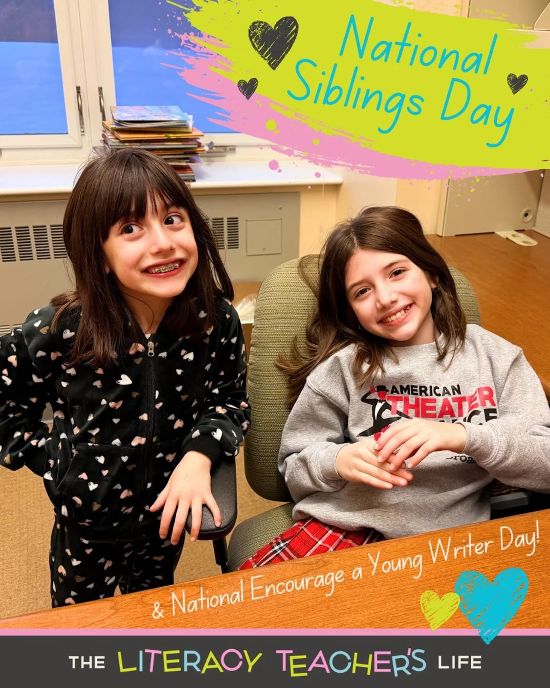 Today is extra special because it&rsquo;s both National Siblings Day AND National Encourage a Young Writer Day&mdash;and these two celebrations go hand in hand in our family!

My girls often come to the office with me, and watching them together remi