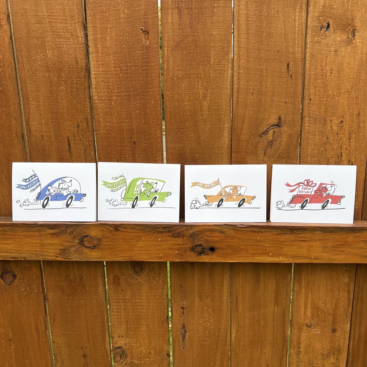 Set of 4 : Dogs in Cars Birthday Cards