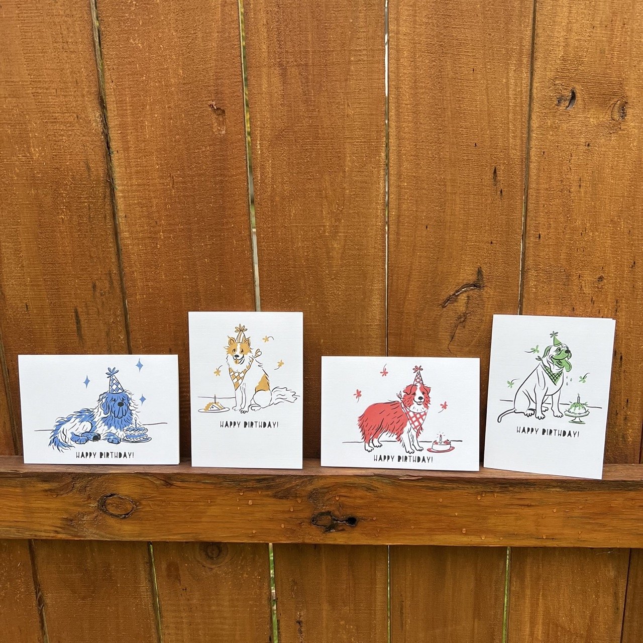 Set of 4 - Birthday Dog Cards