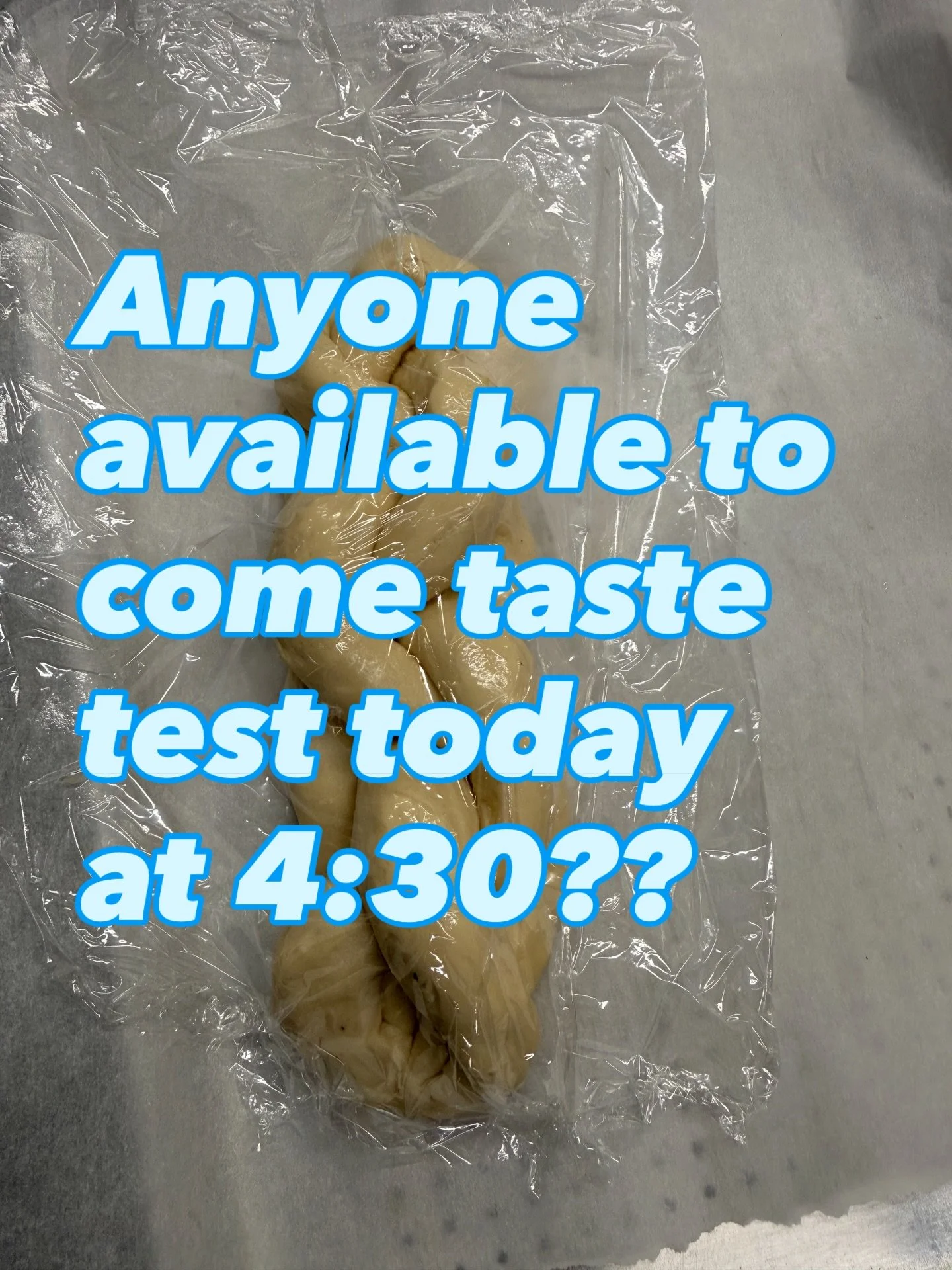 I&rsquo;m looking for *four* hearty souls to come do a taste test today (Sunday, 11/30) at the Saltyplex. I&rsquo;ll have gf challah and pizza. 

Leave a comment below if you&rsquo;re interested. First four get it!