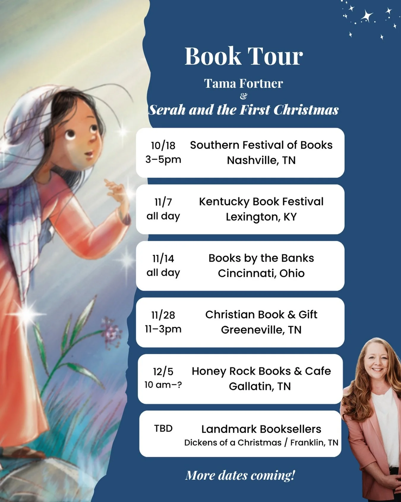 Hi friends! I&rsquo;ve got so many upcoming events. I hope one will fit into your calendar!

Come see me and grab a signed copy of SERAH AND THE FIRST CHRISTMAS&mdash;or two! 😉

More details to come!

Which one will you be coming to?

#booksigning #