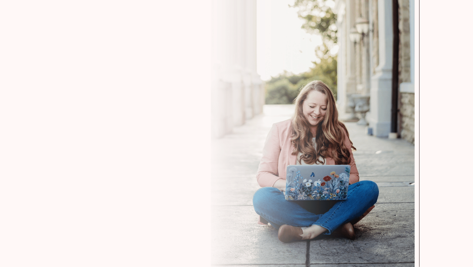 Woman typing on her computer outside