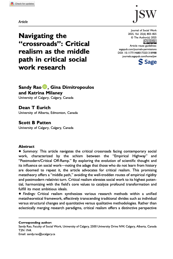 Navigating the “crossroads”: Critical realism as the middle path in critical social work research