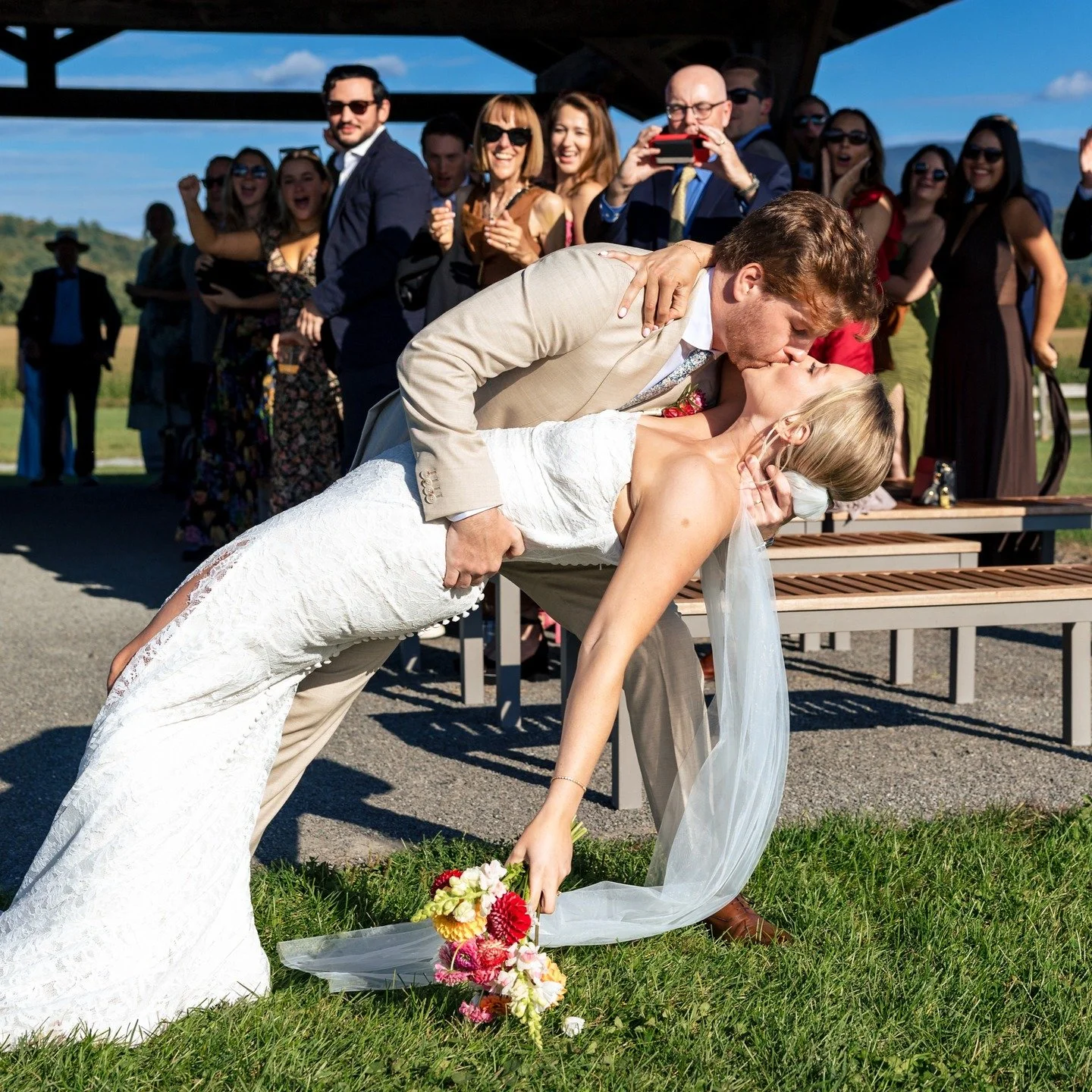 10/10 kiss!
I love when I'm designing with gorgeous, 100% Vermont-grown blooms. Their September wedding was perfect for all of these garden treasures. 
Their family &amp; friends also arranged all of the reception bud vases with DIY buckets from our 