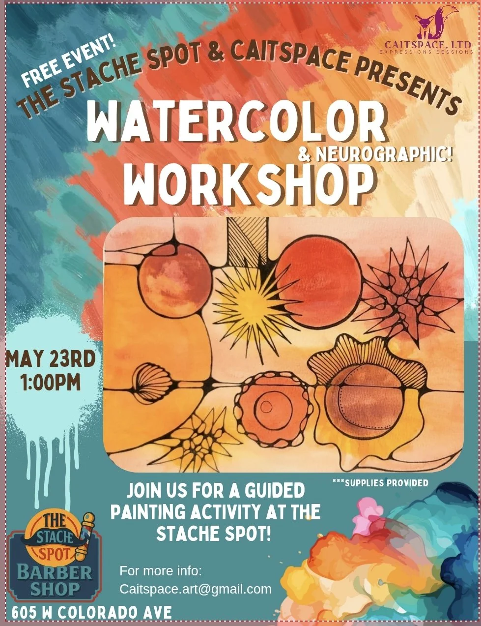 Stache Spot Barbershop Watercolor and Neurographic Workshop 