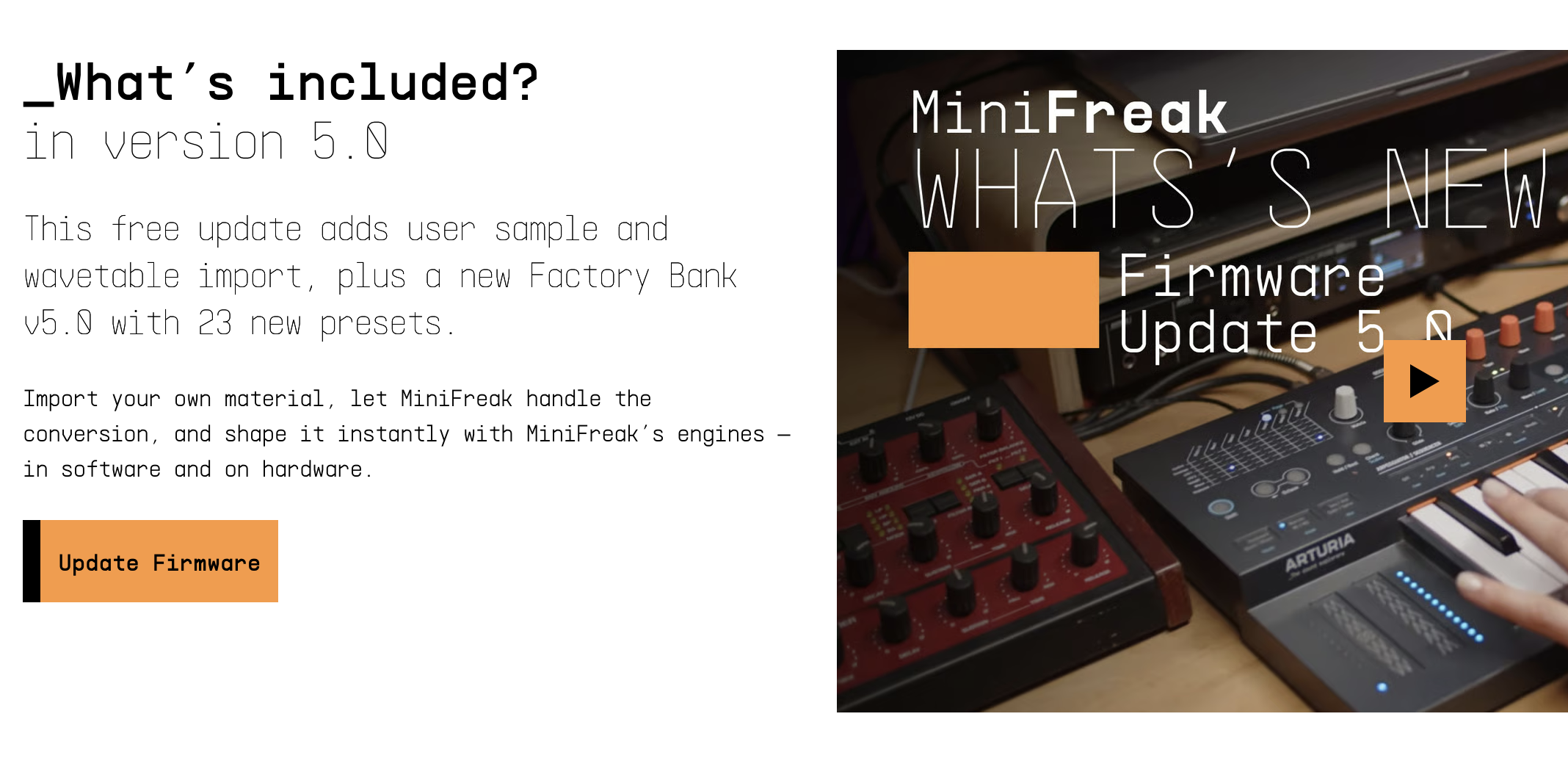 MINIFREAK Update brings user samples/wavetables