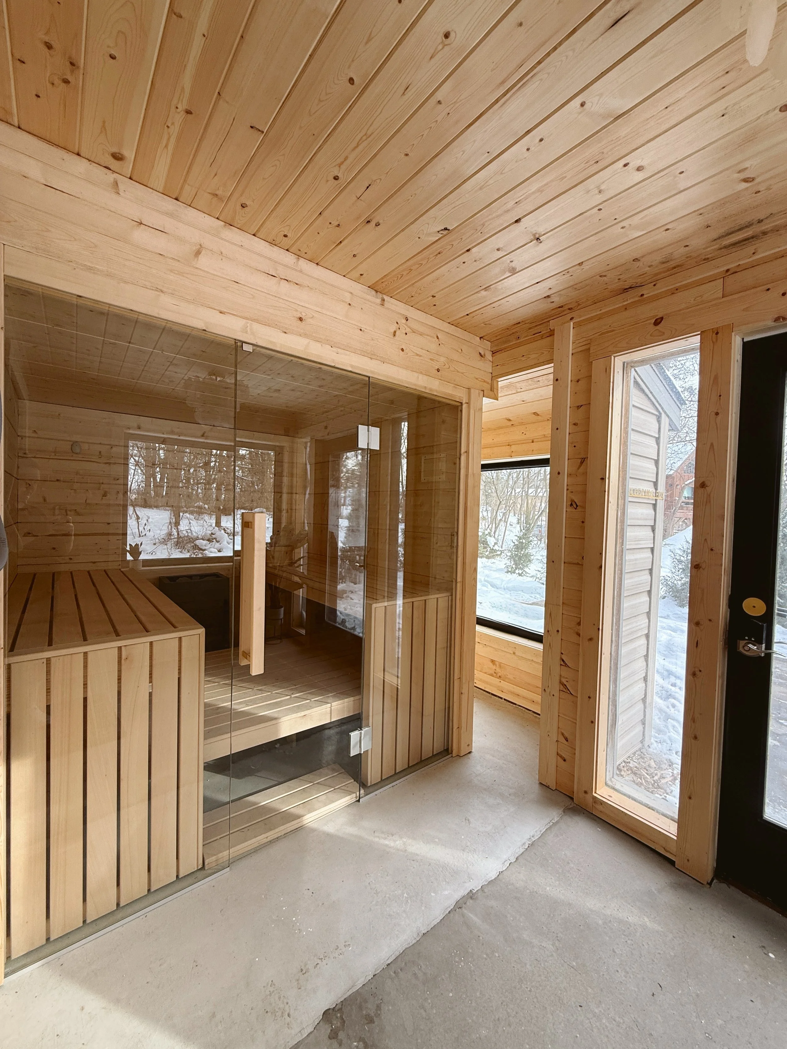 indoor luxury sauna with benches