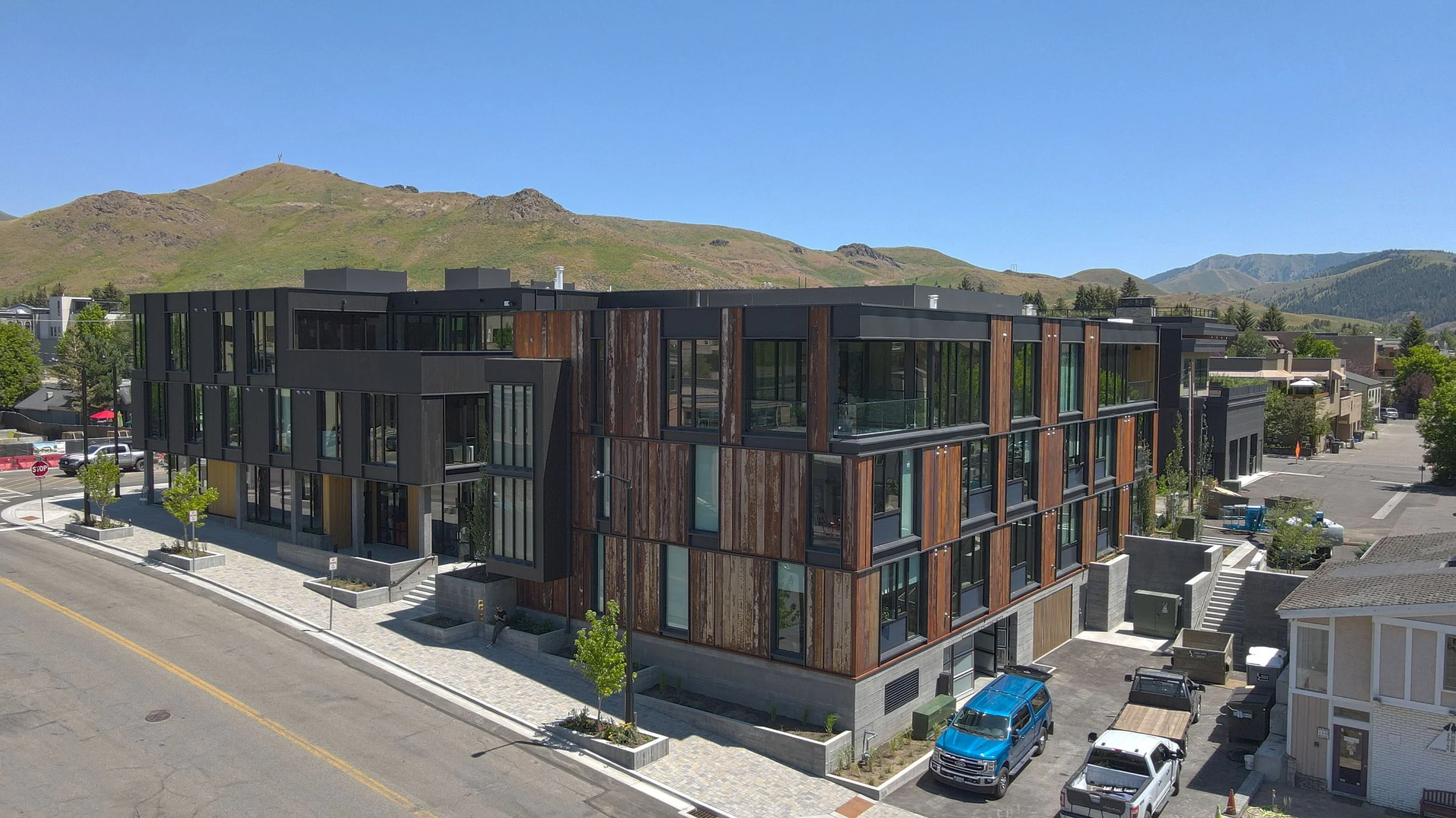 Drone arial shot of 1st and 4th construction commercial Ketchum Idaho