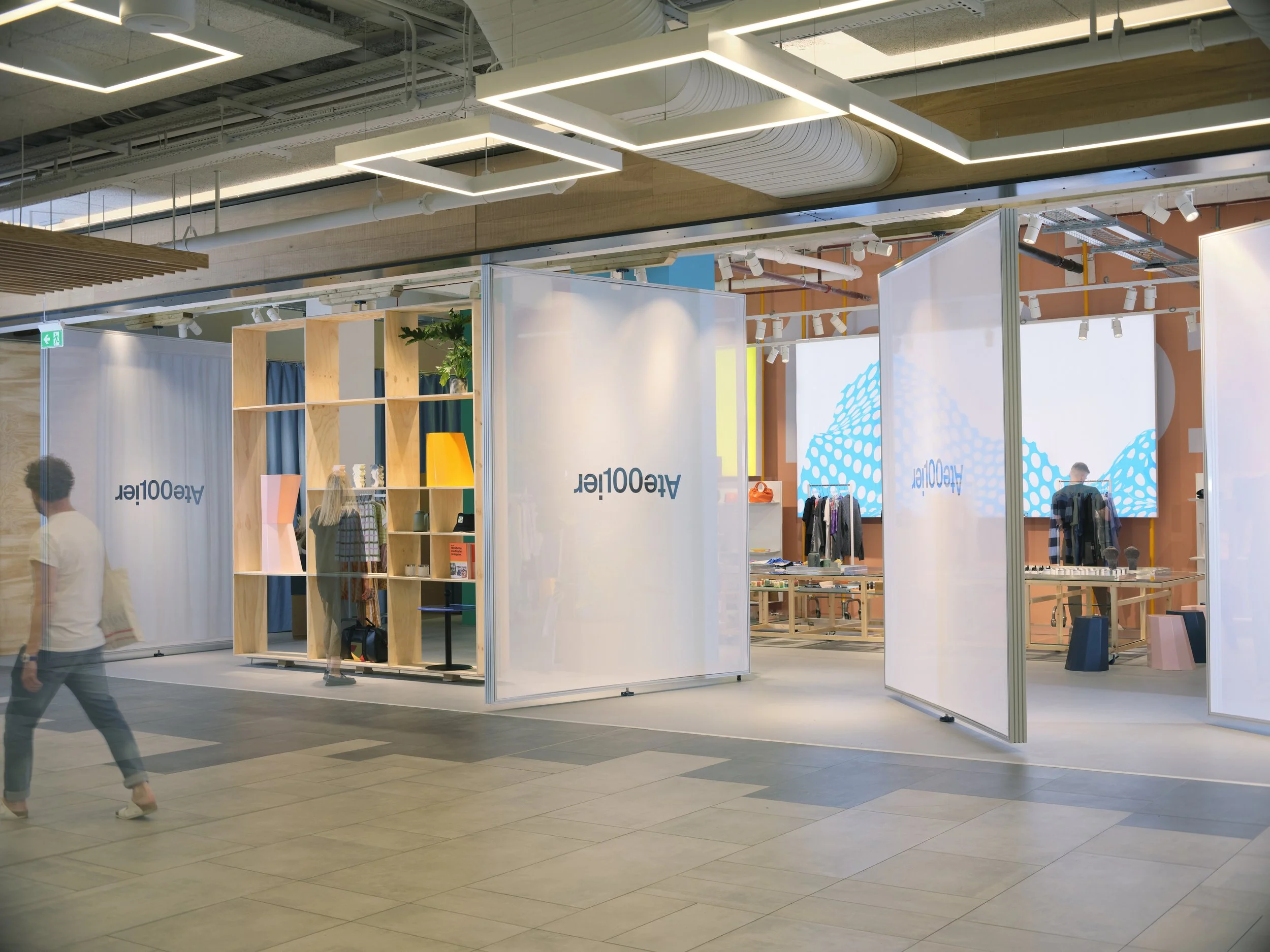 Atelier100 retail concept in London by Studio Navet — shop and workshop space fitted with repurposed store materials.