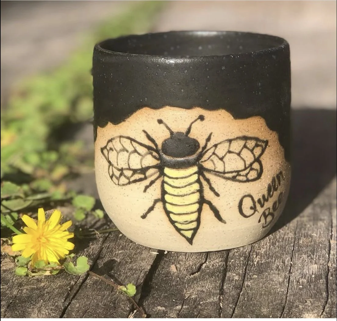 Unique, hand crafted bee cup.