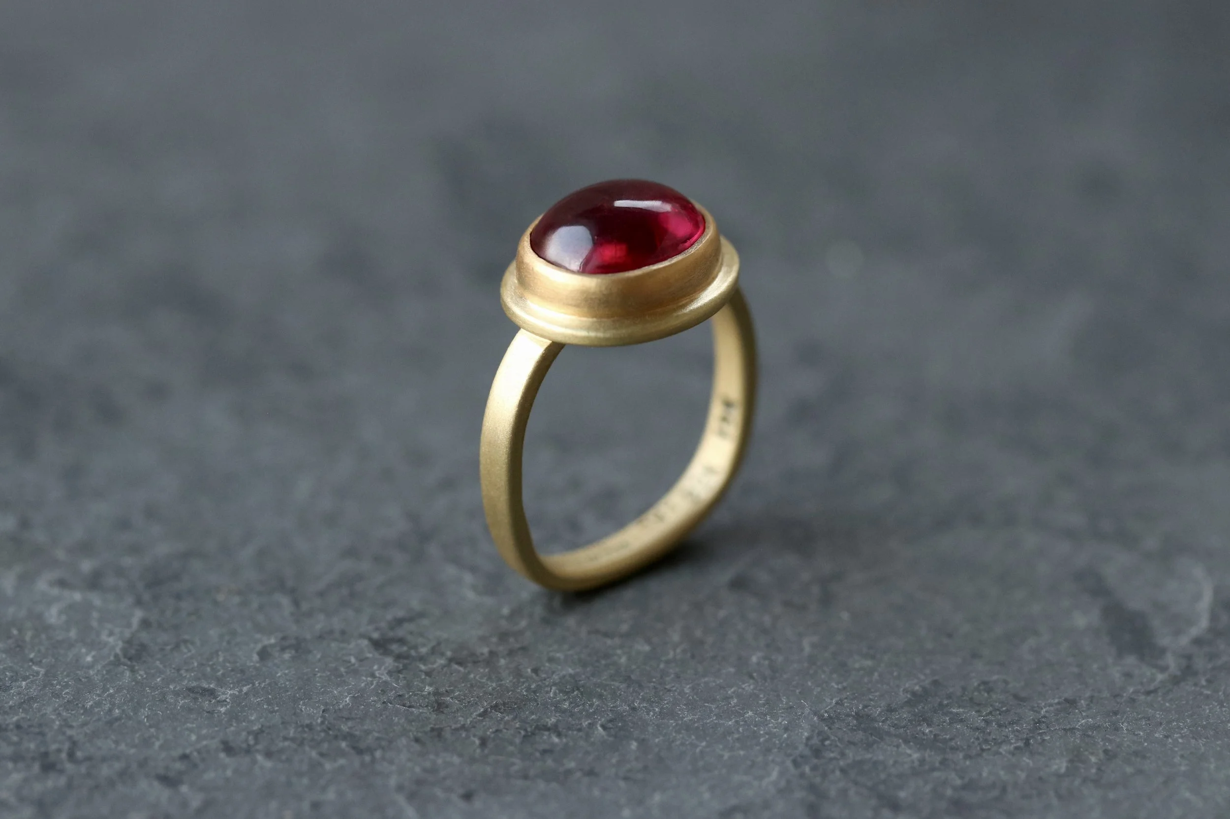 Rubellite Cabochon Ring in 22k & 18k Gold by Big Sur Goldsmiths