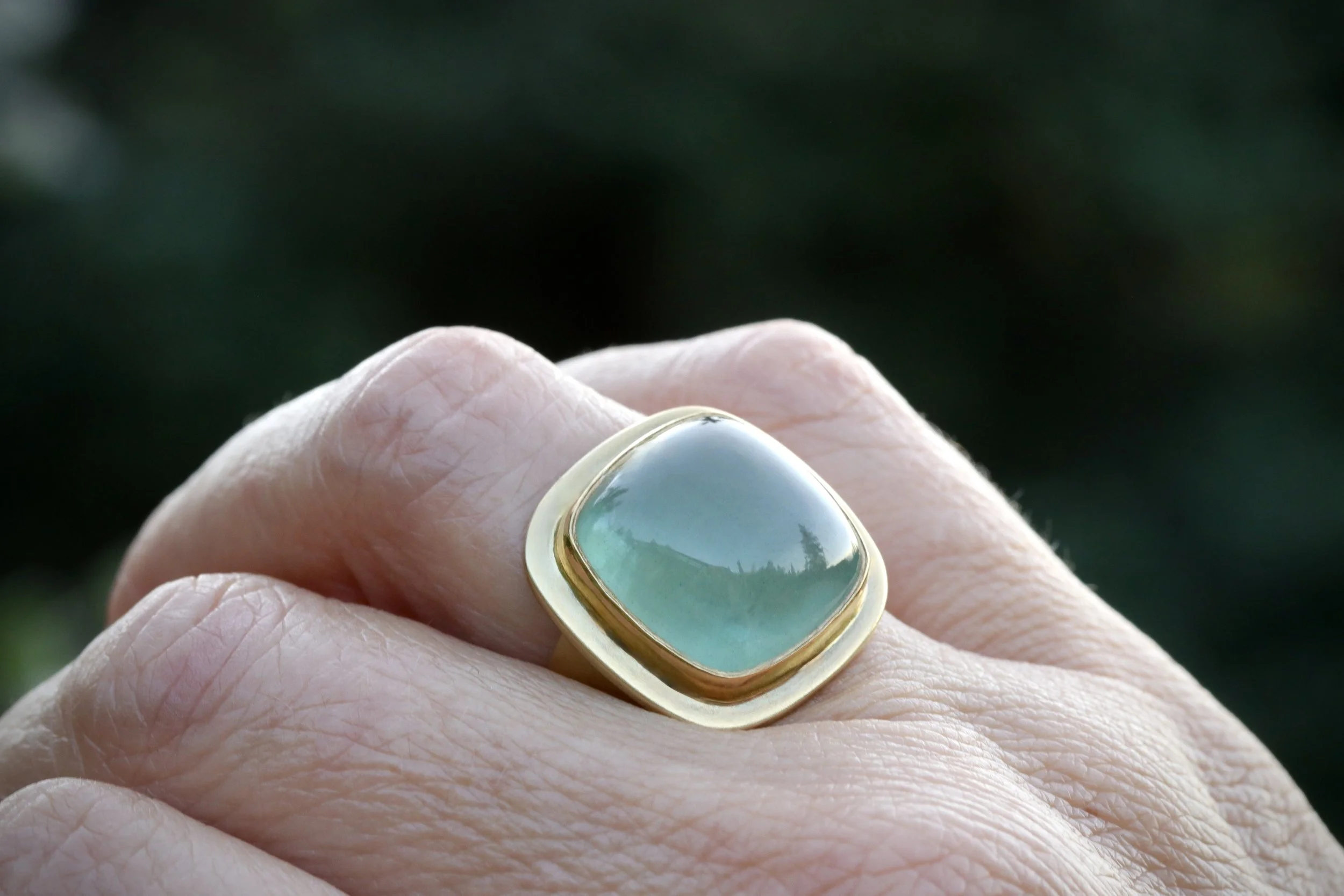 Chatoyant Green Beryl Ring in 22k & 18k Gold by Carrie Armstrong Design