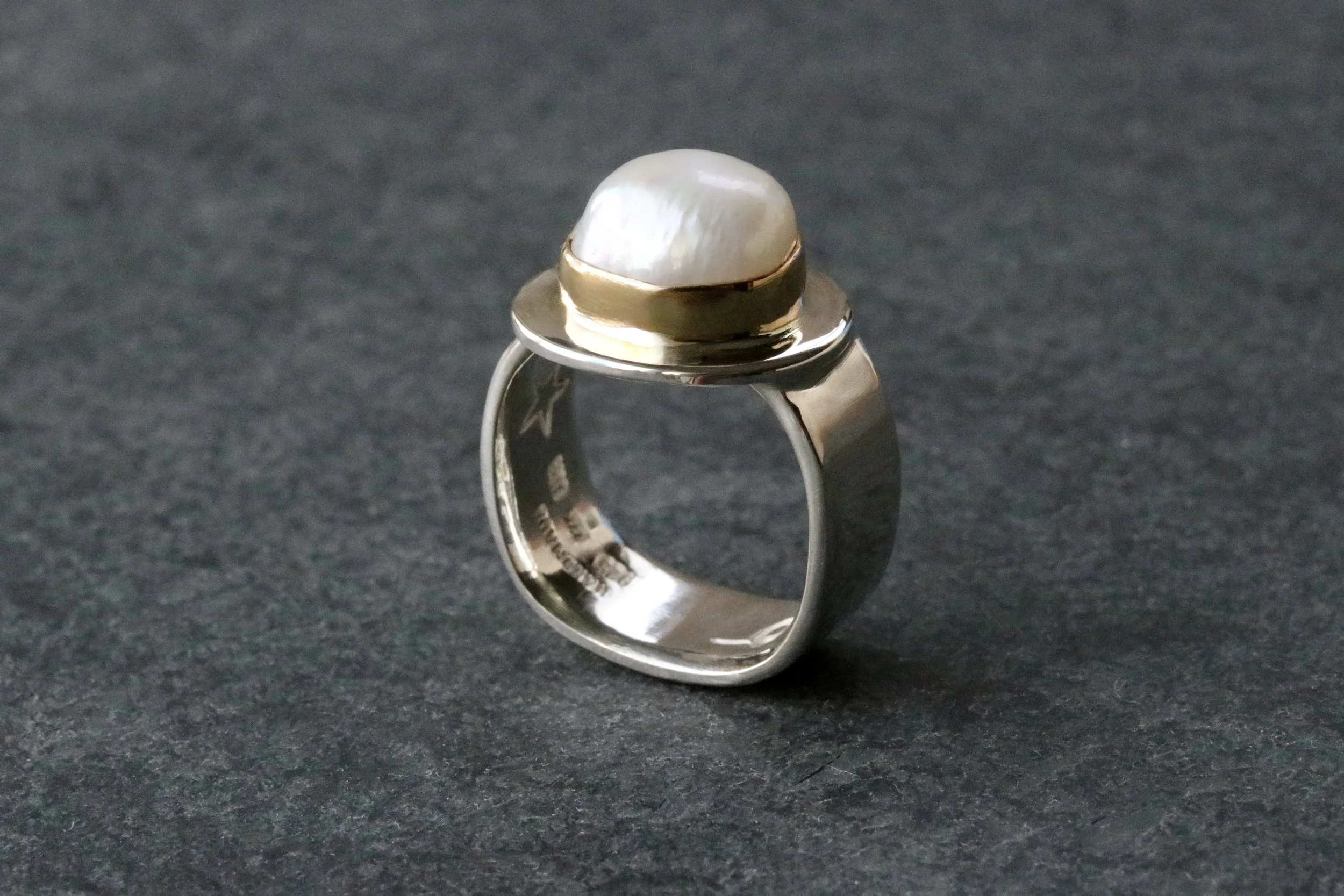 Freshwater Pearl Ring in Sterling Silver and 22K Gold by Big Sur Goldsmiths