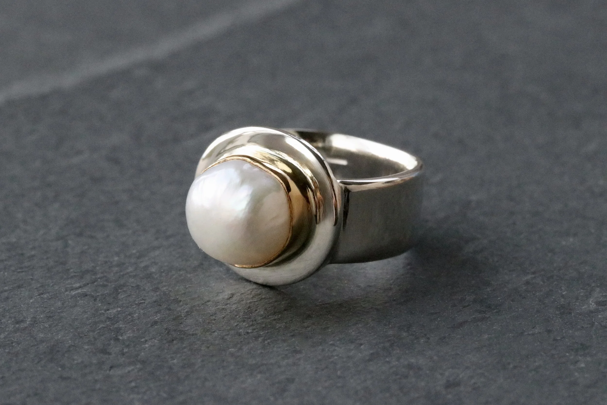Pearl Ring in 22K Gold & Sterling Silver