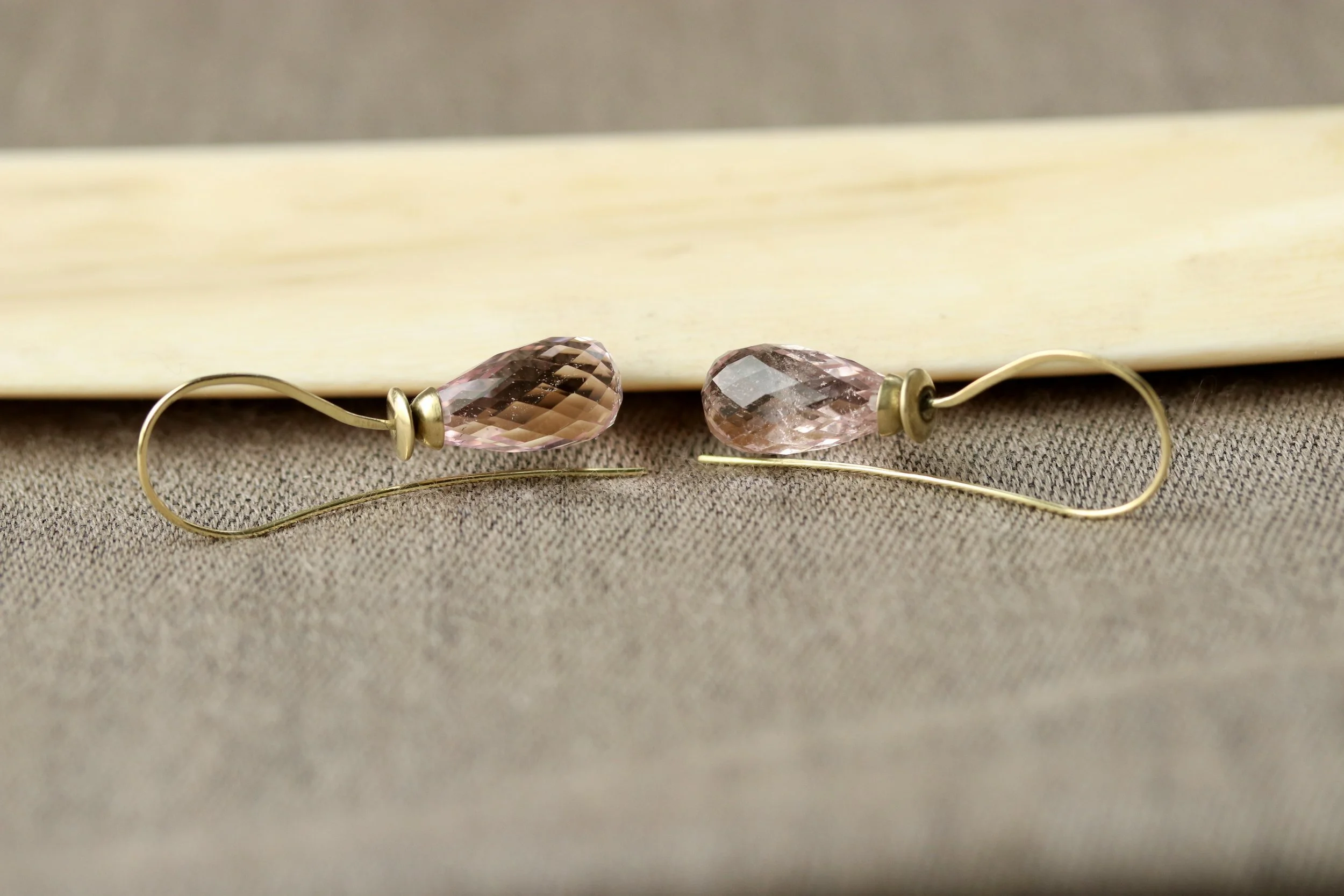 Morganite Briolette Earrings in 18K Gold by Carrie Armstrong Design