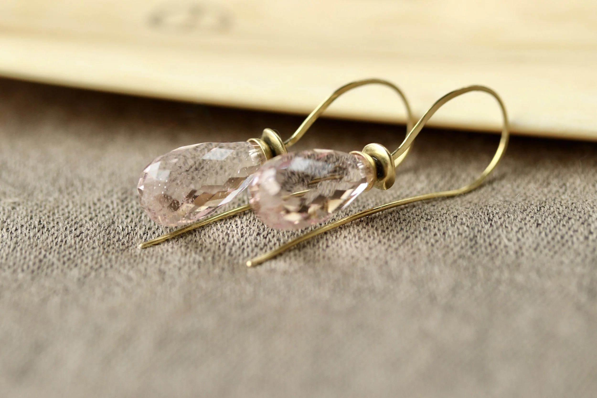 Morganite Briolette Earrings in 18K Gold by Carrie Armstrong Design