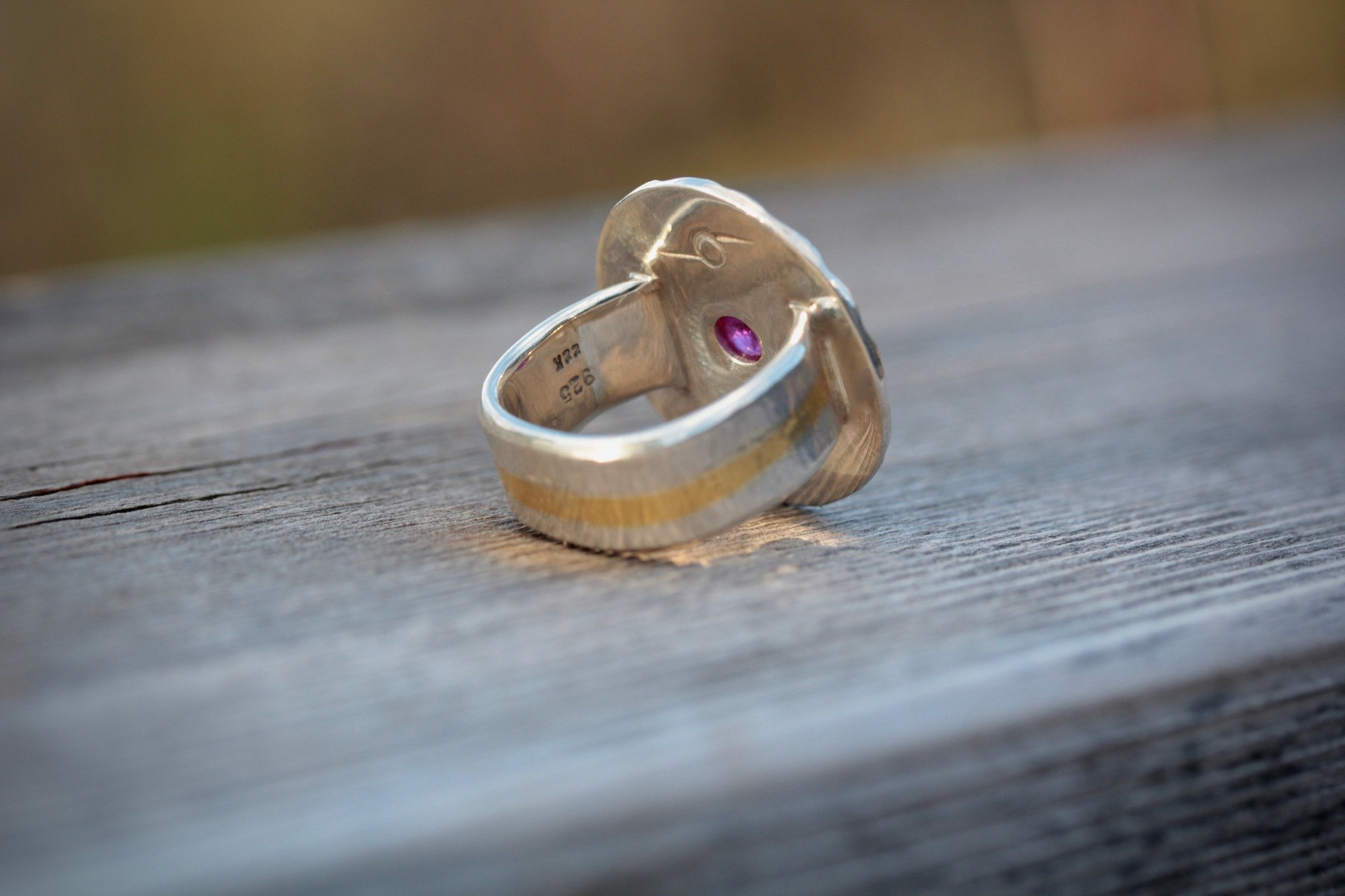 Ruby Sun Disc Ring In 22k Gold and Sterling Silver .925 by Big Sur 