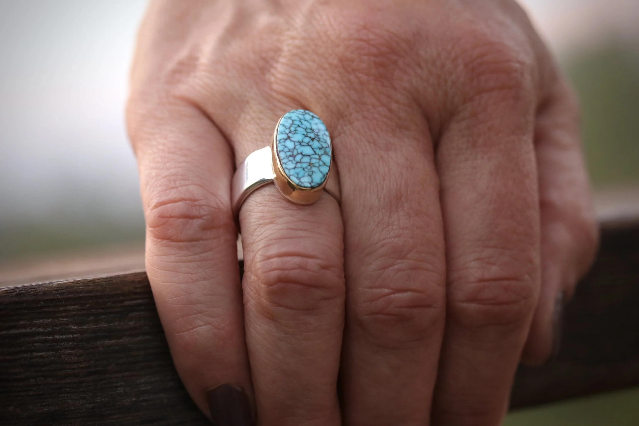 Number 8 Mine Turquoise Ring in 22k Gold & Sterling Silver by Carrie Armstrong Design