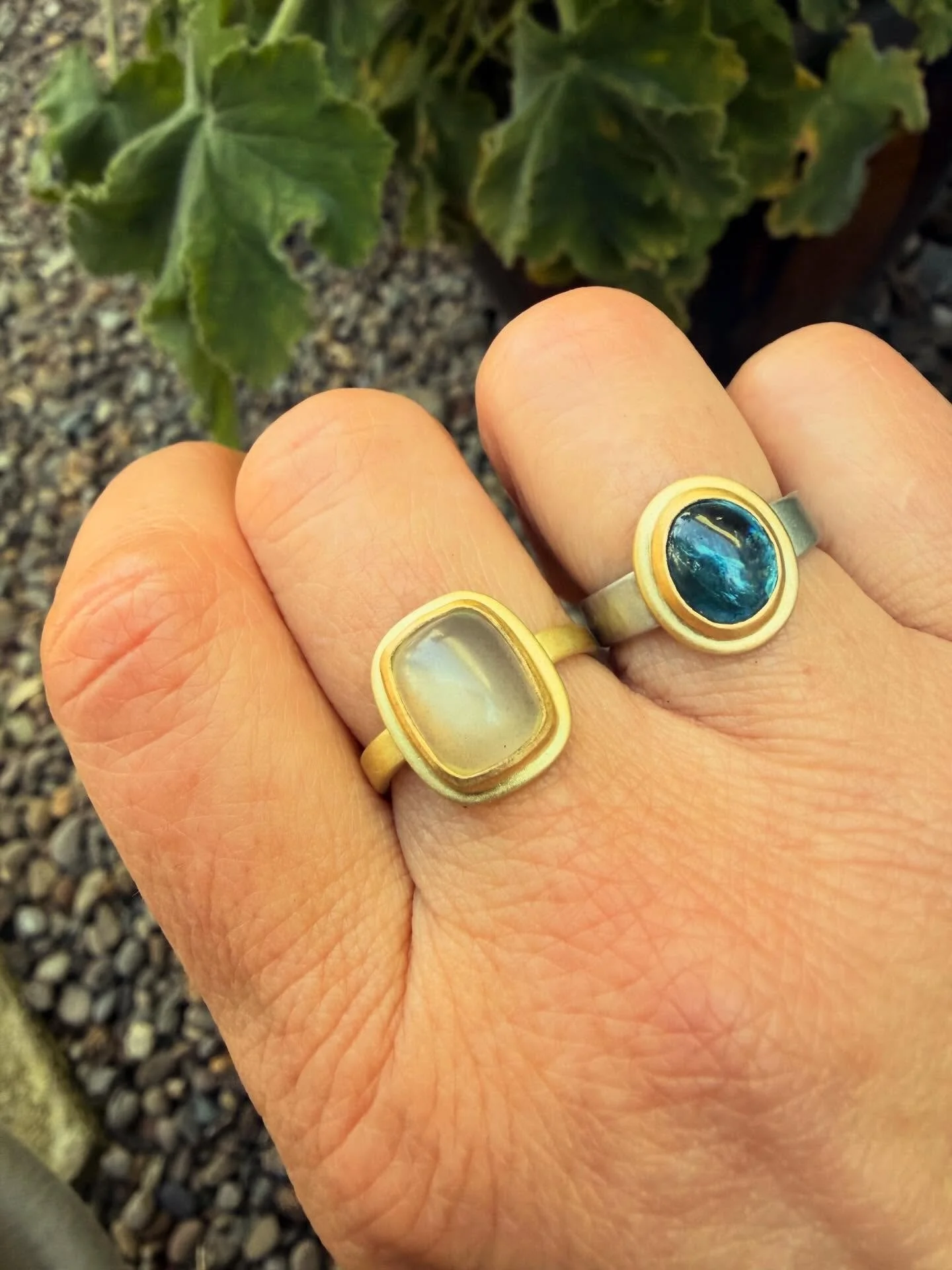 Busy and inspired at the Big Sur Goldsmiths bench, crafting with 22K gold, 18K gold, and platinum. Moonstone and indicolite tourmaline shown by @carriearmstrongdesign. Very much leaning into these unedited and honest photos in this age of the ai. The