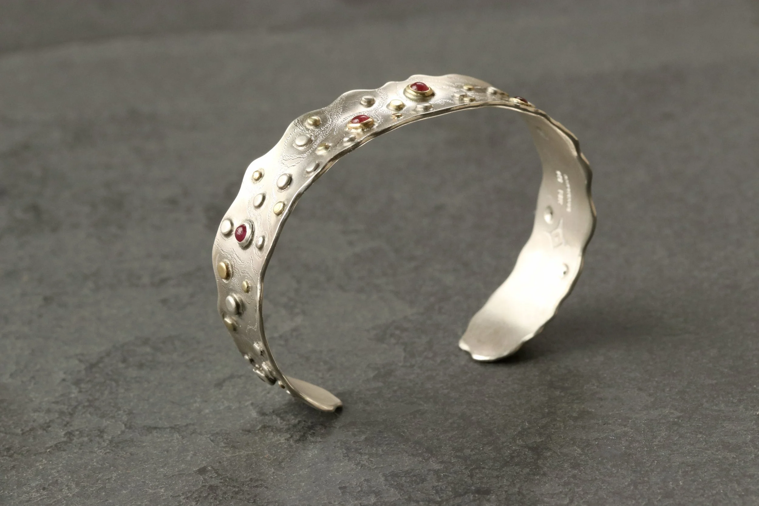 Ruby and Diamond Lacy Bullion Bracelet in 18k Gold & Sterling Silver by Big Sur Goldsmiths