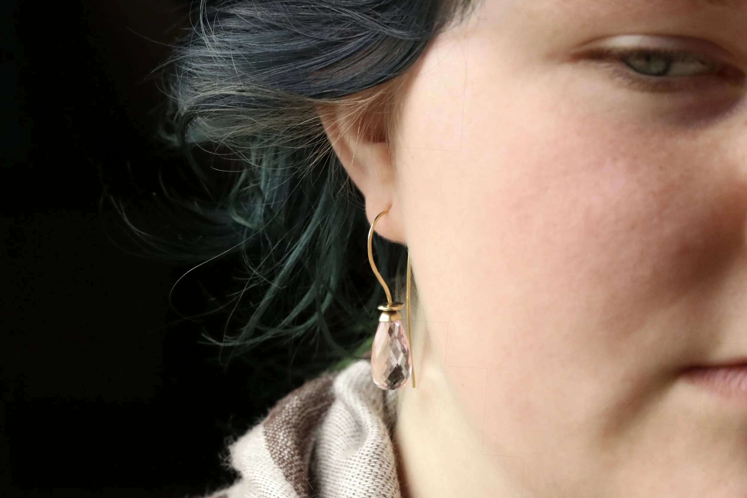 Morganite Briolette Earrings in 18K Gold by Carrie Armstrong Design