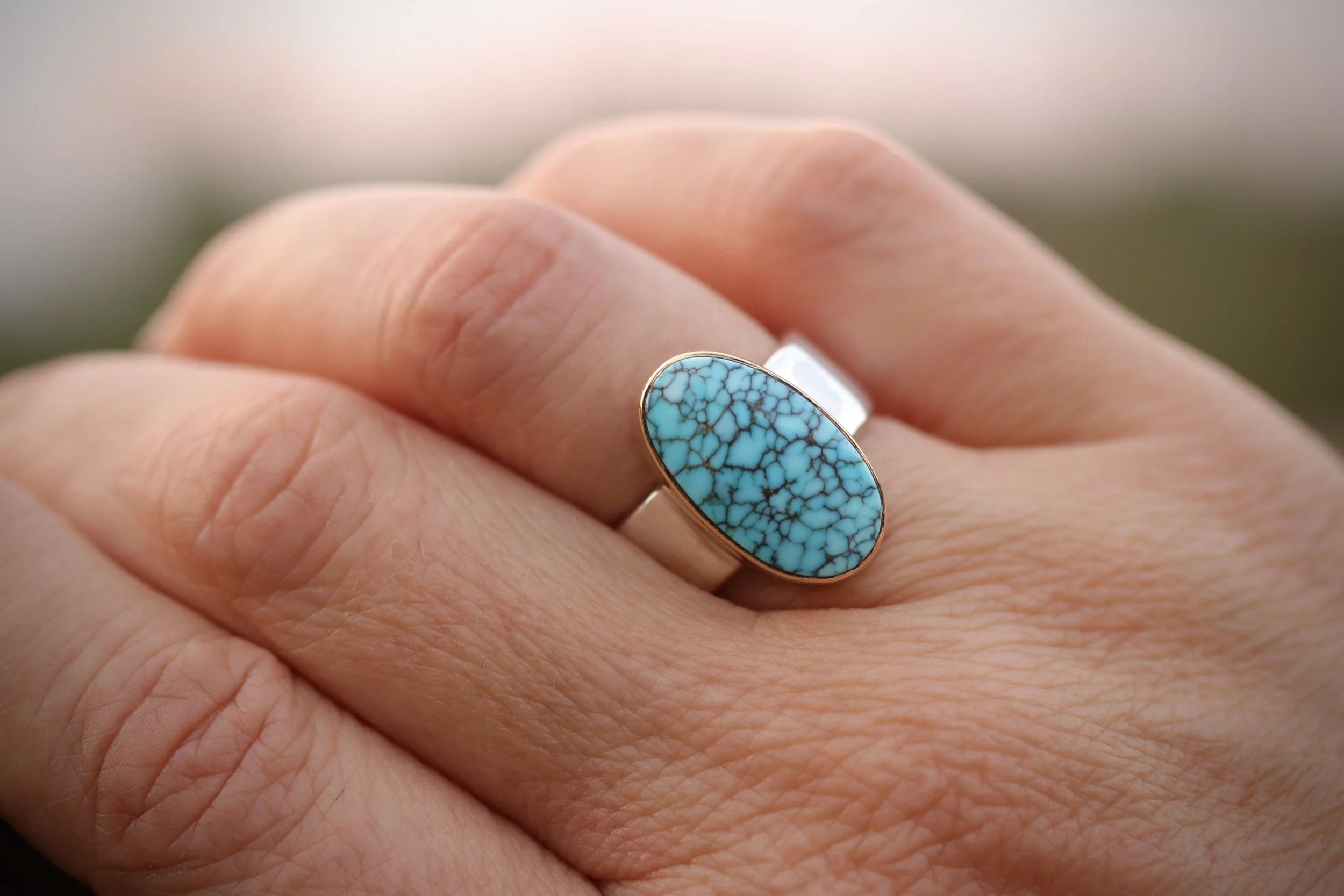 Number 8 Mine Turquoise Ring in 22k Gold & Sterling Silver by Carrie Armstrong Design