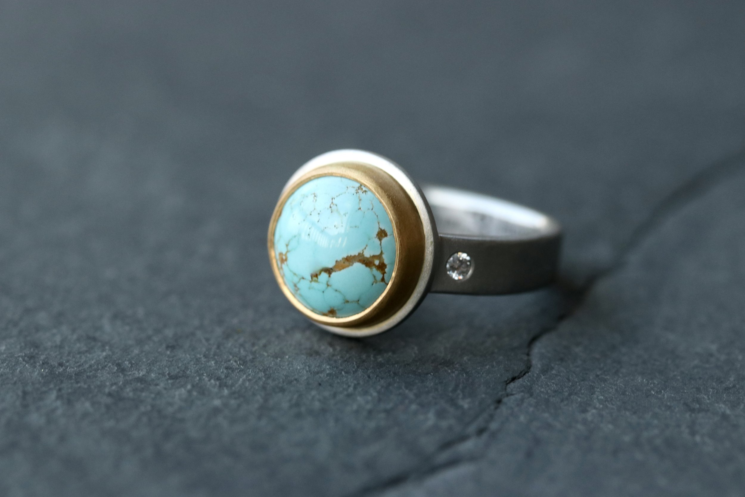 Number 8 Turquoise Solitaire Ring in Platinum & 22k Gold by Big Sur Goldsmiths