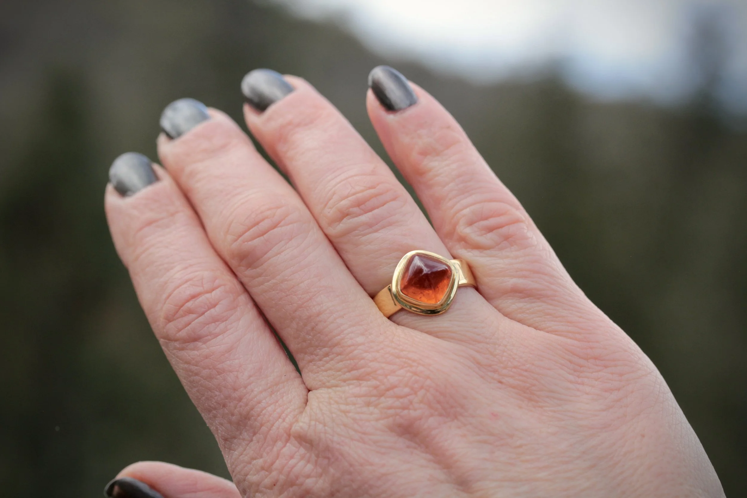 Mandarin Garnet (Spessartite) Ring in 22k Gold by Carrie Armstrong at Big Sur Goldsmiths