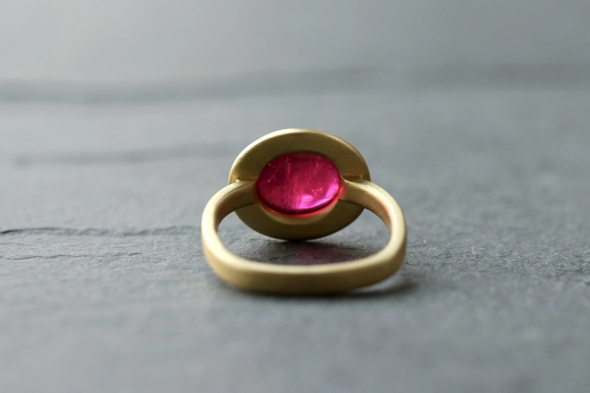 Rubellite Cabochon Ring in 22k & 18k Gold by Big Sur Goldsmiths