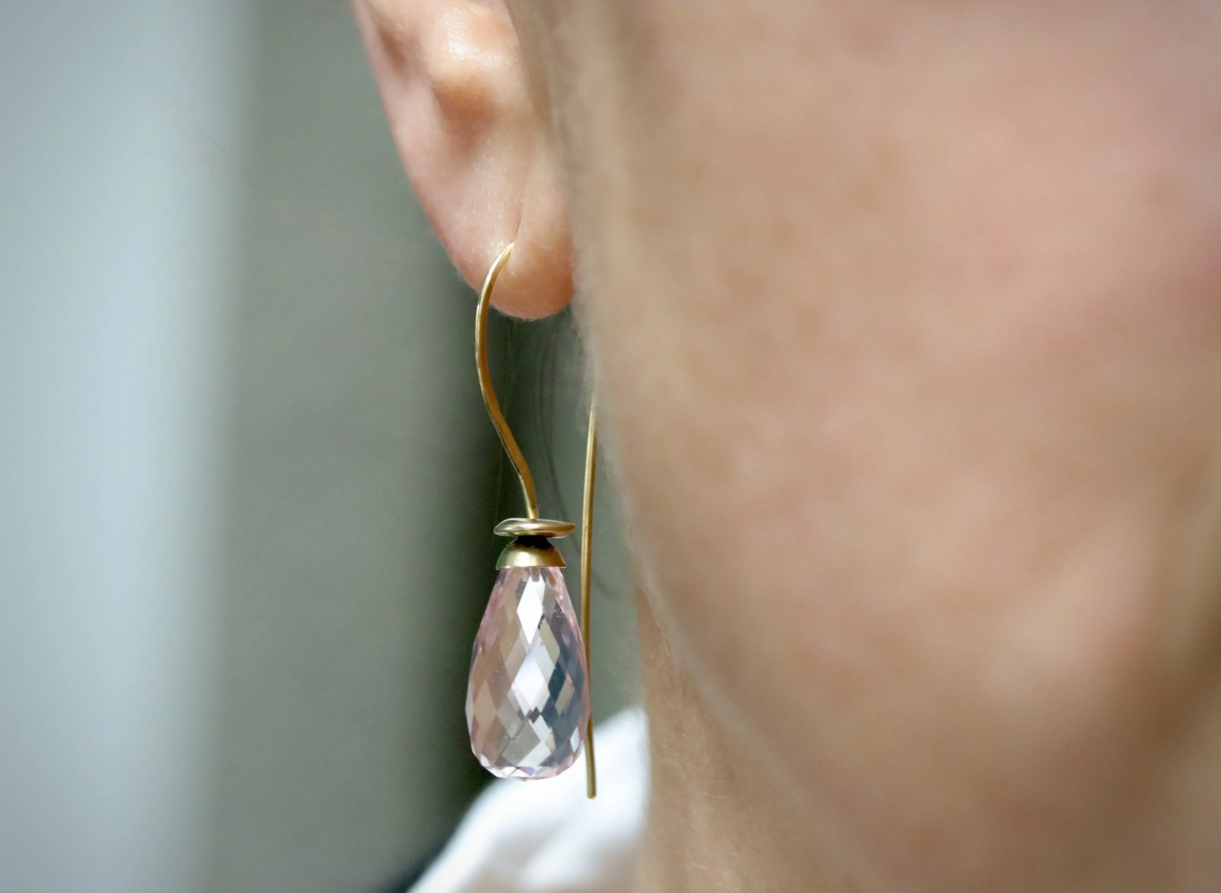 Morganite Briolette Earrings in 18K Gold by Carrie Armstrong Design