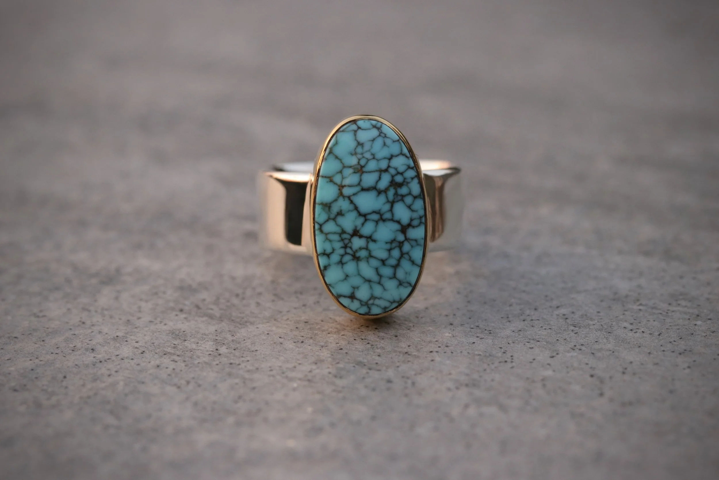 Number 8 Mine Turquoise Ring in 22k Gold & Sterling Silver by Carrie Armstrong Design