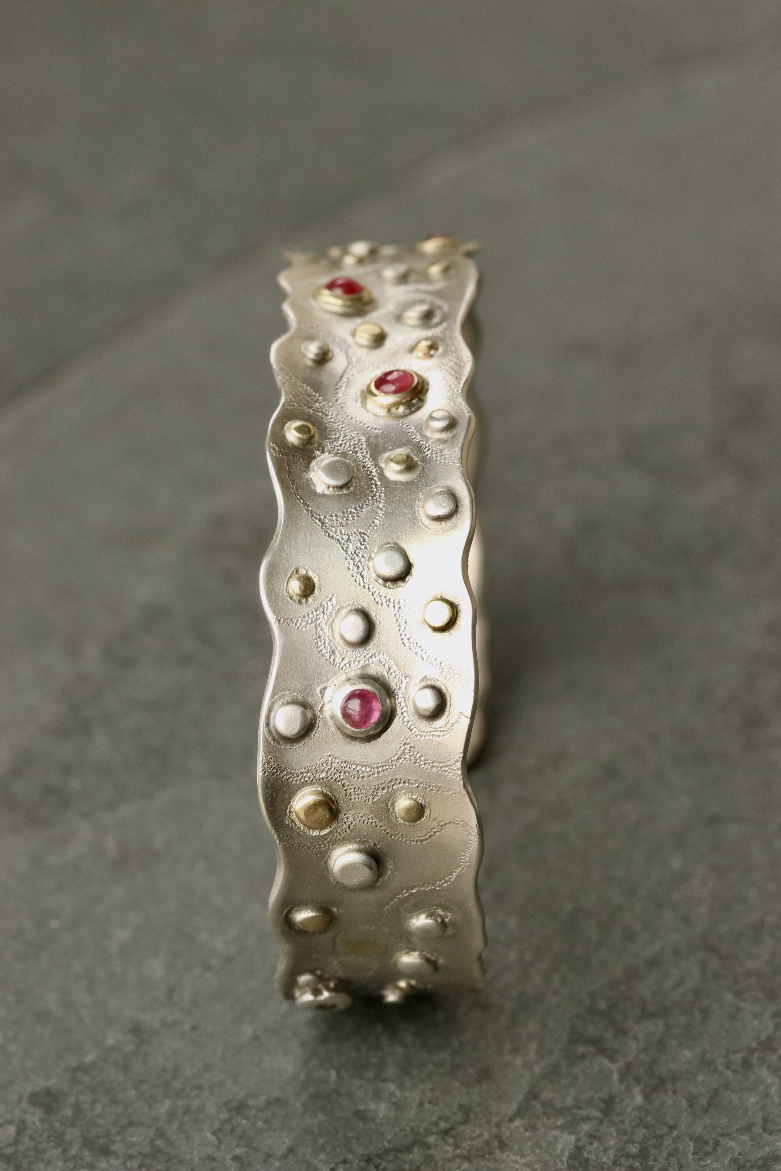 Ruby and Diamond Lacy Bullion Bracelet in 18k Gold & Sterling Silver by Big Sur Goldsmiths