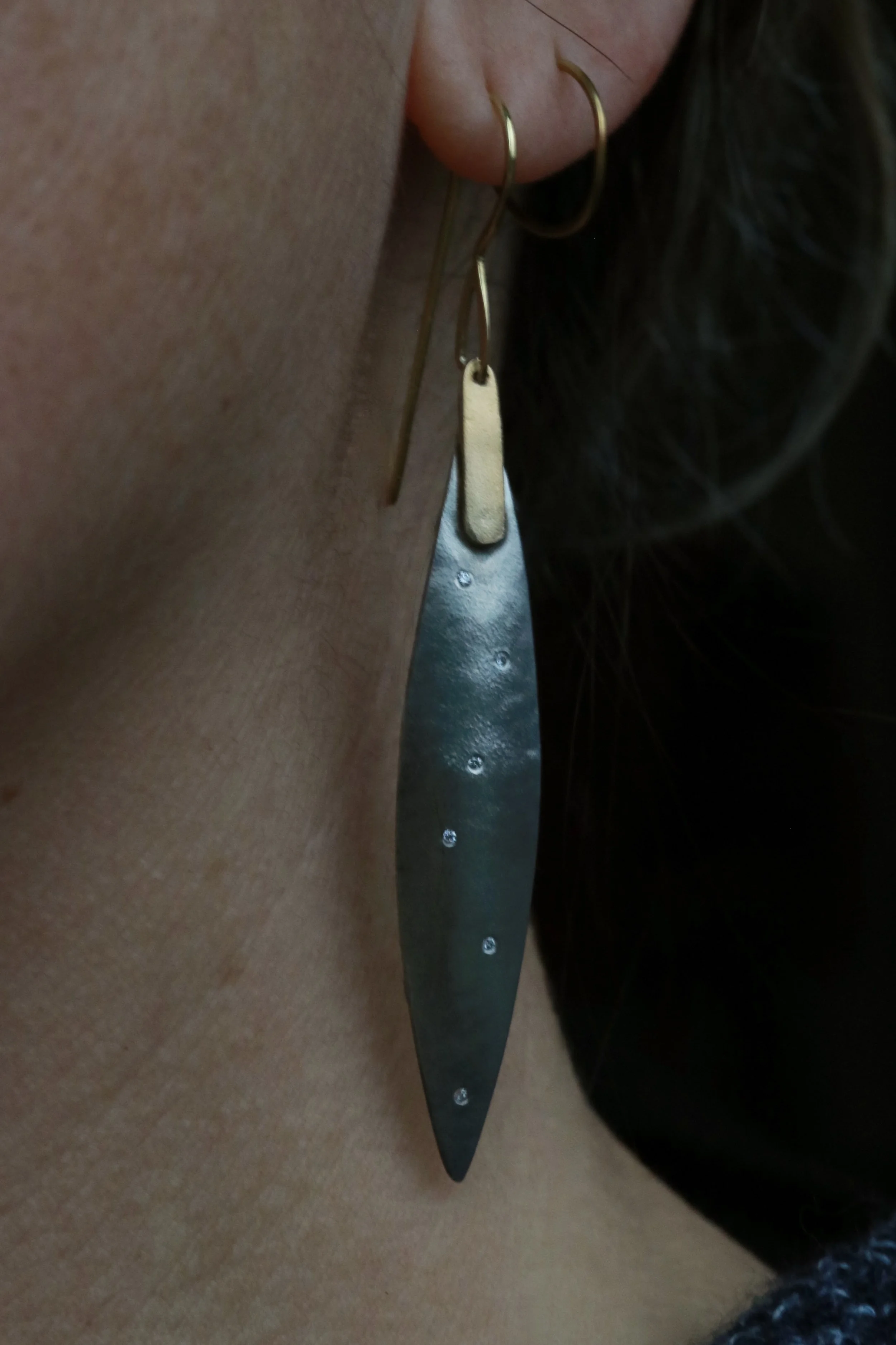 White Diamonds Earrings in 18K Gold & Sterling Silver by Carrie Armstrong Design