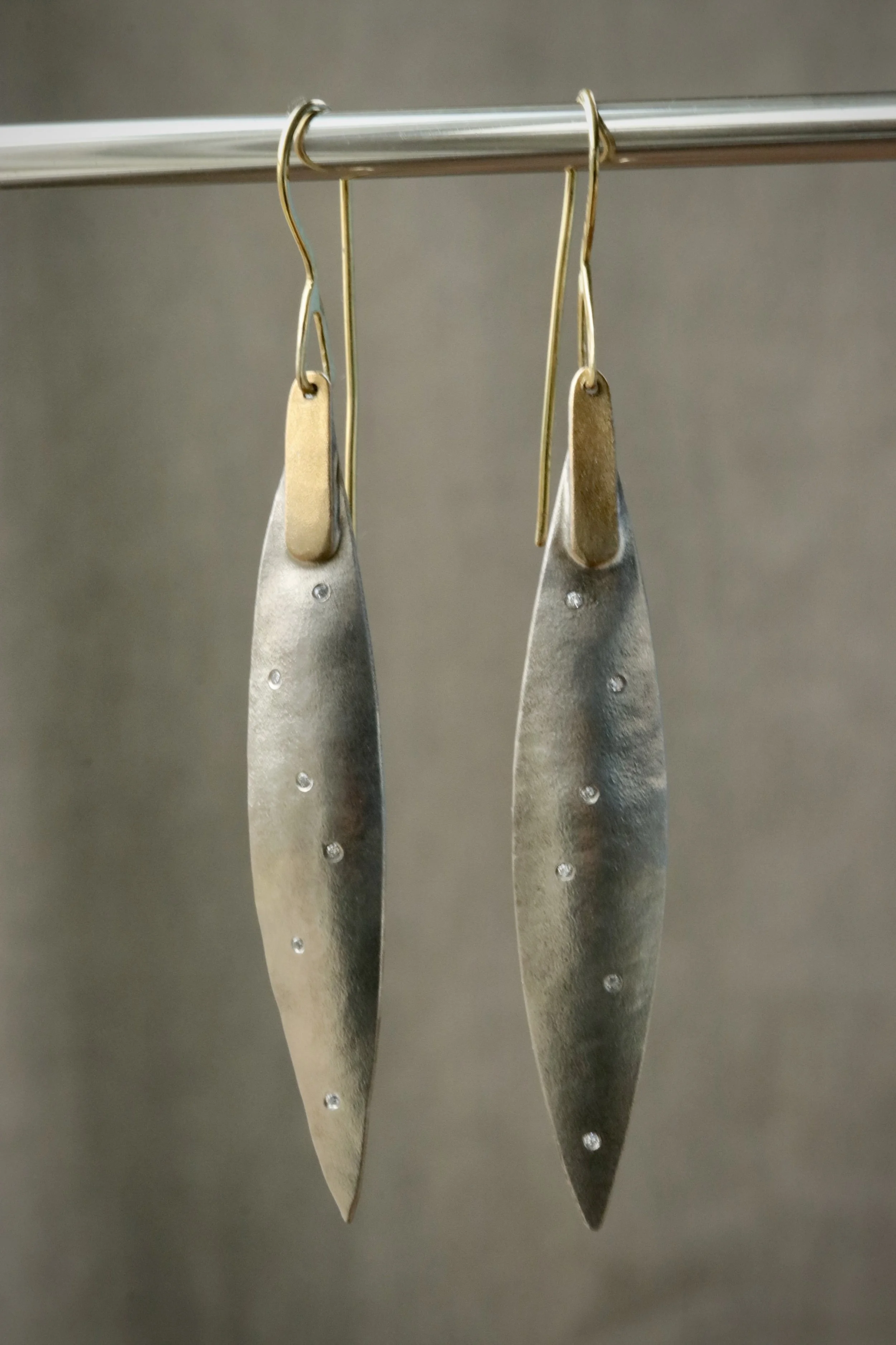 White Diamonds Earrings in 18K Gold & Sterling Silver by Carrie Armstrong Design