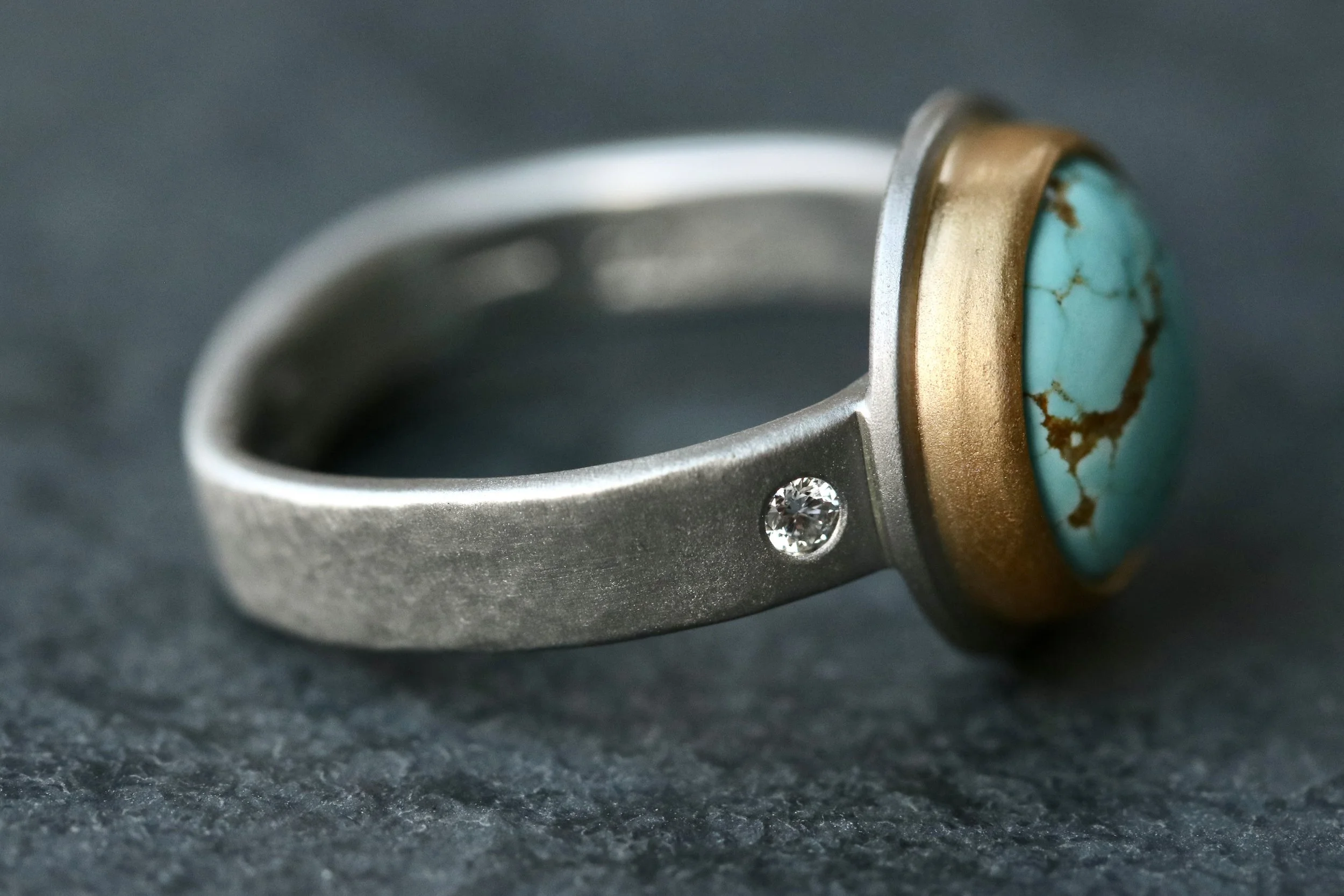 Number 8 Turquoise Solitaire Ring in Platinum & 22k Gold by Big Sur Goldsmiths