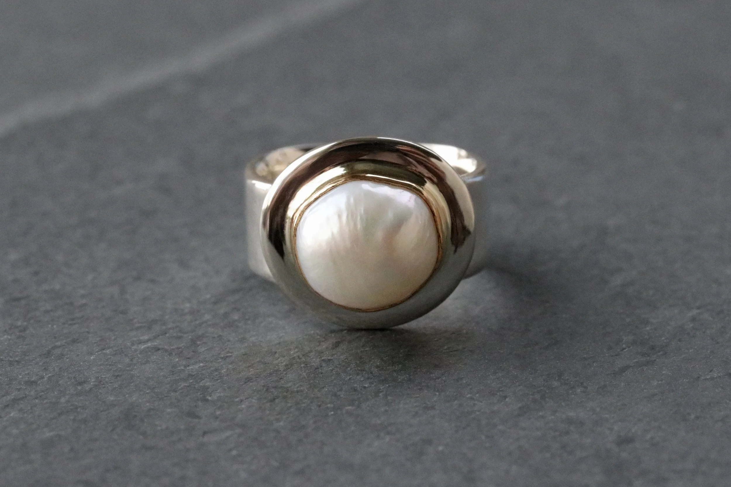 Freshwater Pearl Ring in Sterling Silver and 22K Gold by Big Sur Goldsmiths