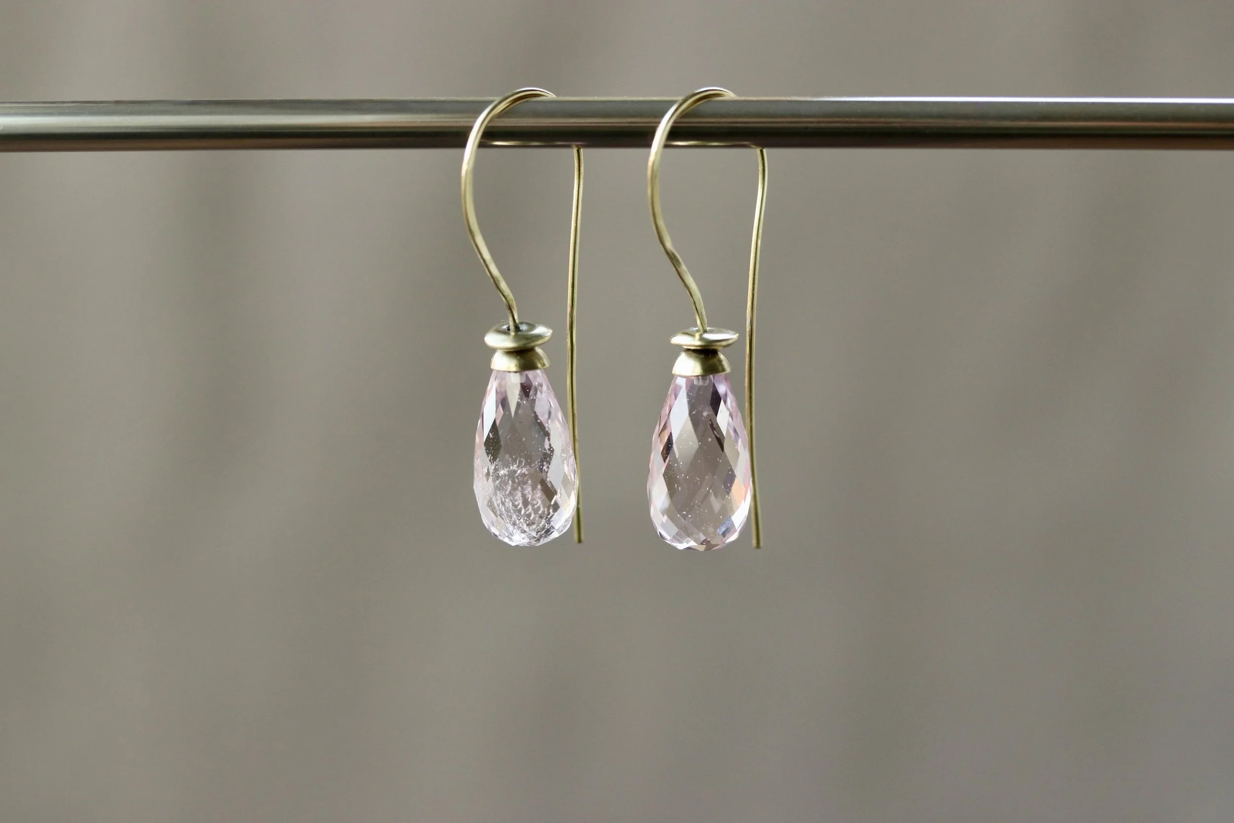 Morganite Briolette Earrings in 18K Gold by Carrie Armstrong Design