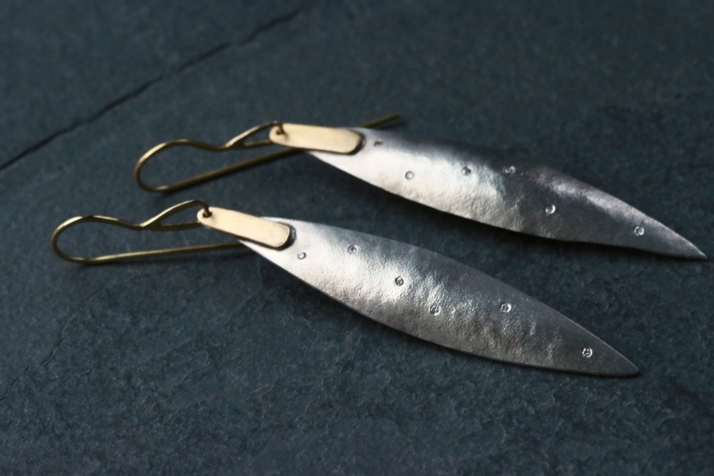 White Diamonds Earrings in 18K Gold & Sterling Silver by Carrie Armstrong Design