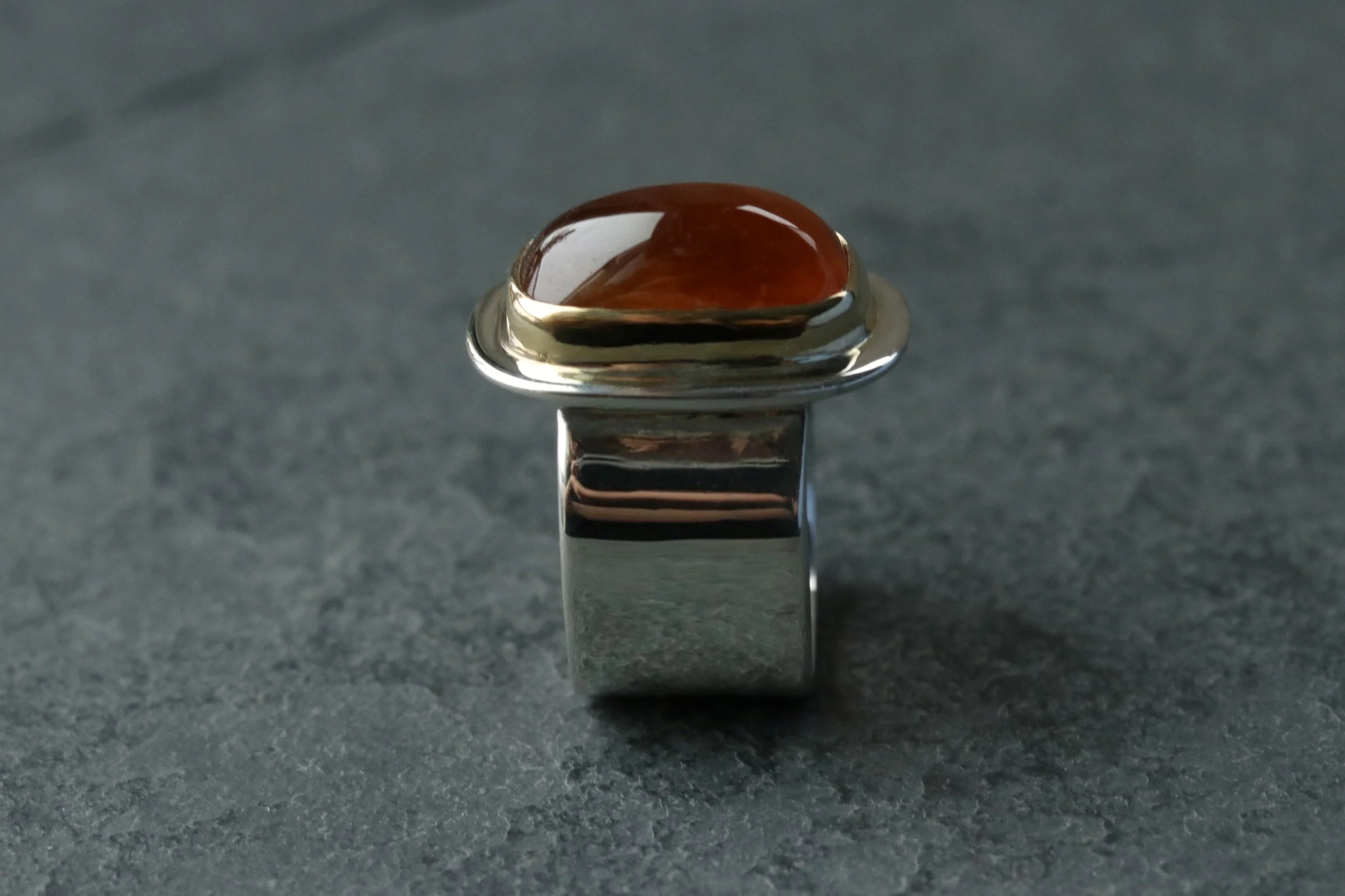 Garnet Wide Band Ring in 22K Gold & Sterling Silver by Carrie Armstrong Design