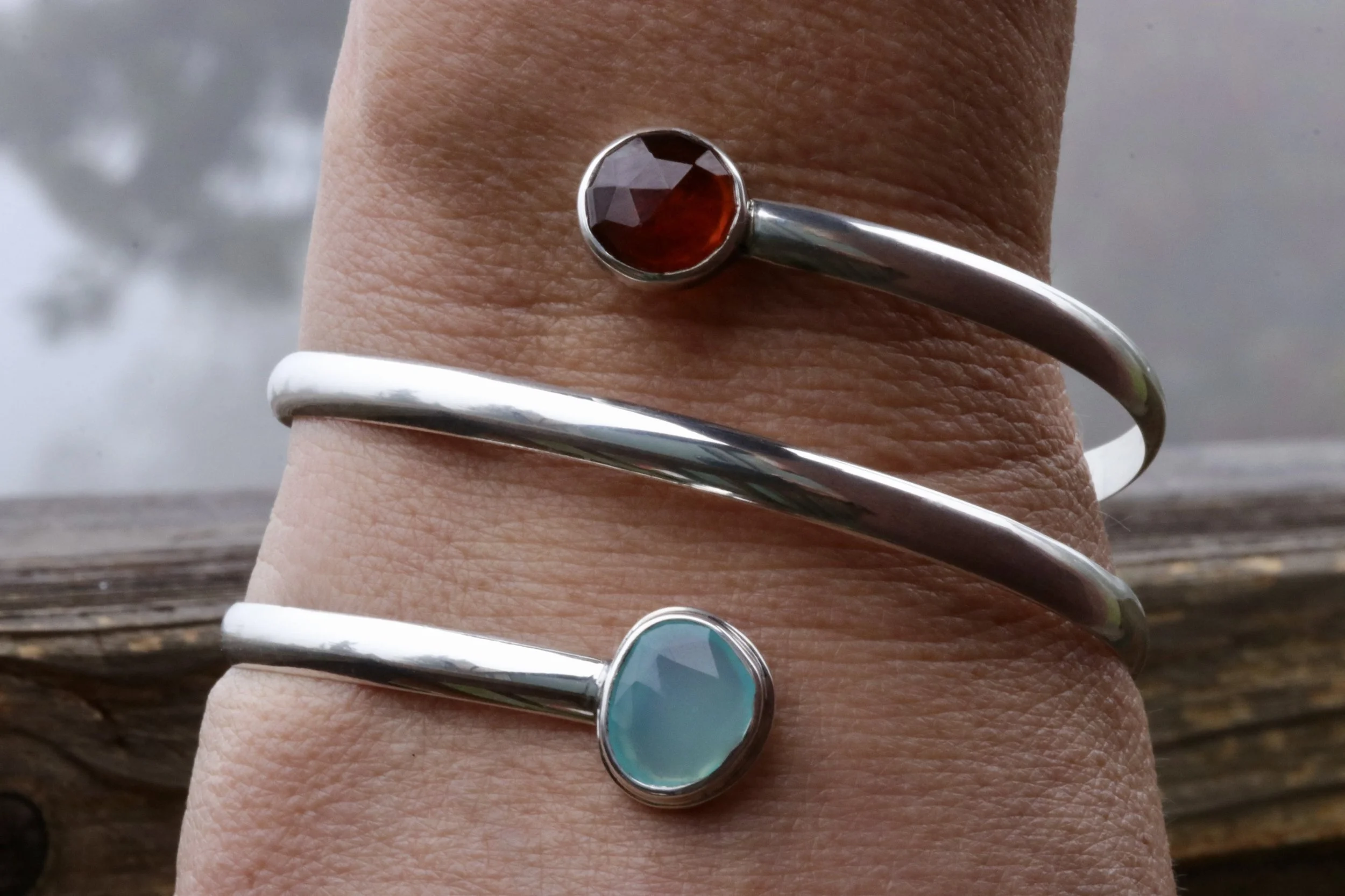 Garnet and Chalcedony Bracelet in Sterling Silver by Carrie Armstrong