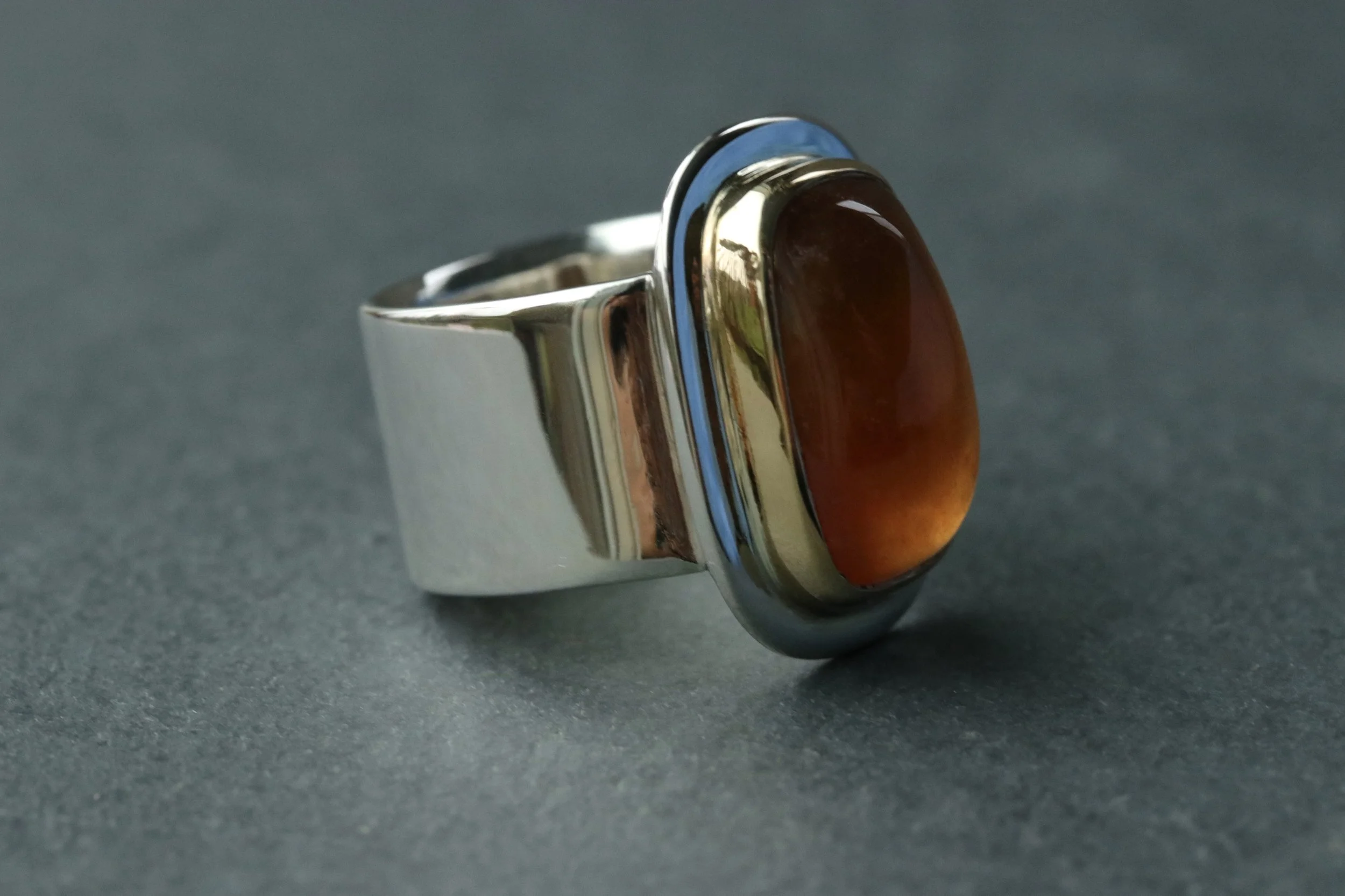 Garnet Wide Band Ring in 22K Gold & Sterling Silver by Carrie Armstrong Design