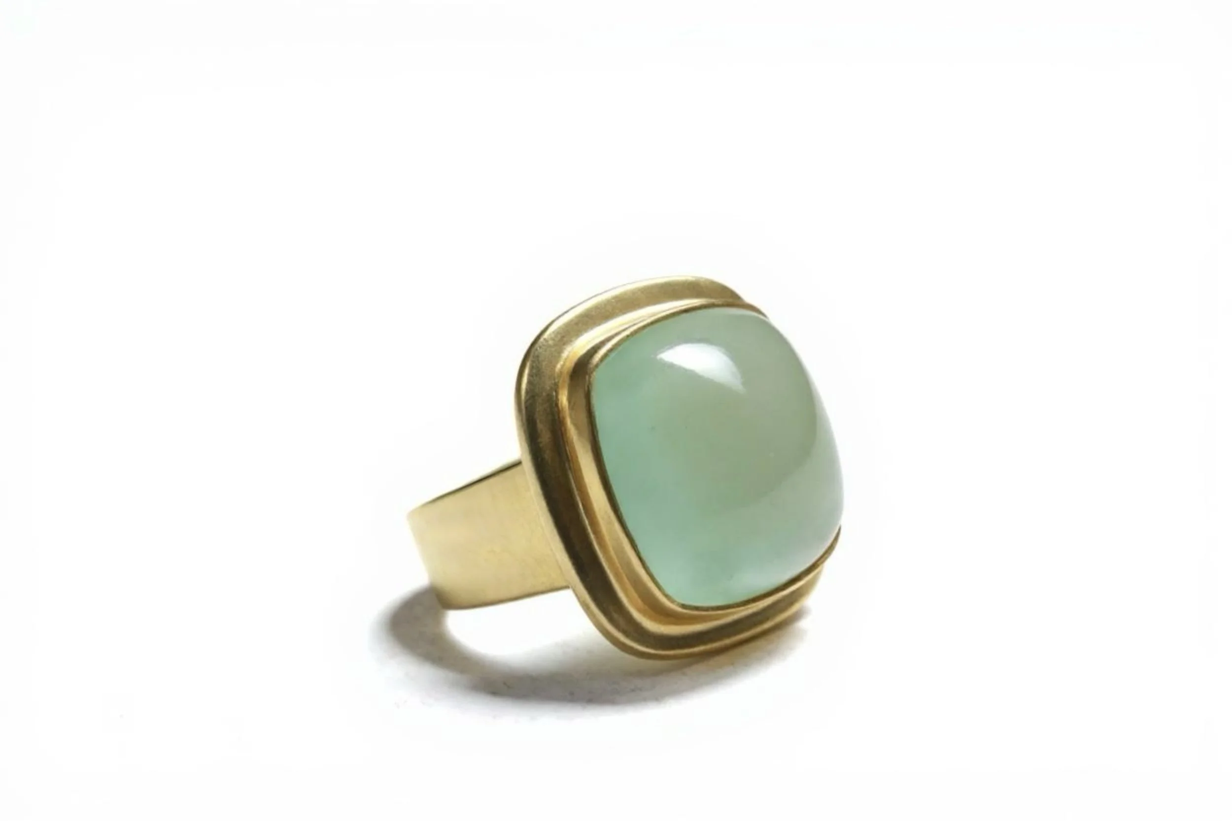 Chatoyant Green Beryl Cushion Ring in 22K & 18K Gold by Carrie Armstrong Design