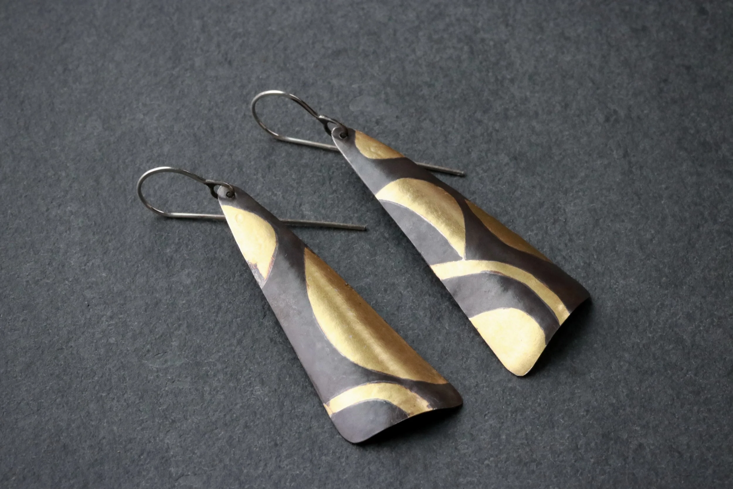 Keum-boo Gold and Oxidized Silver Drop Earrings