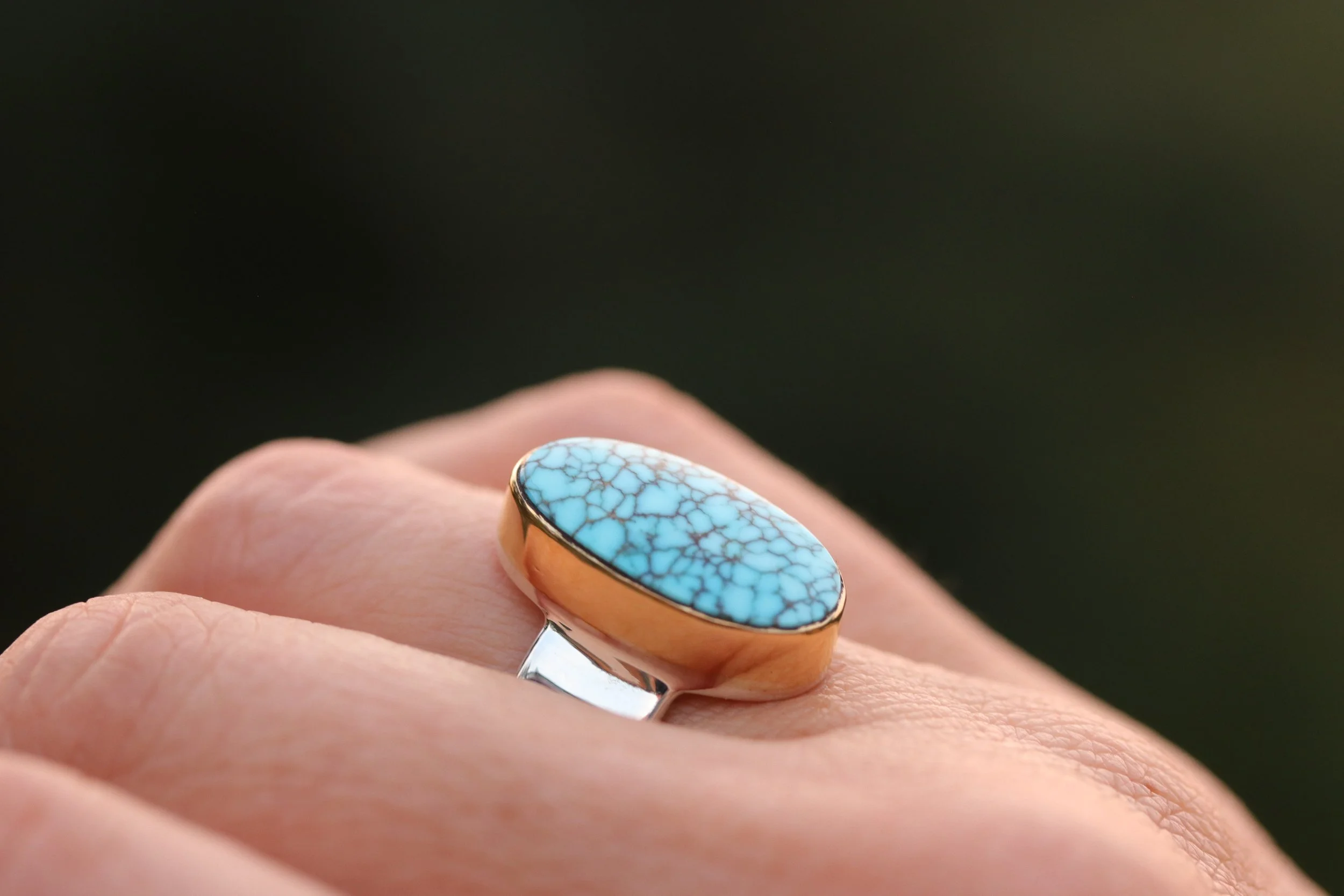 Number 8 Mine Turquoise Ring in 22k Gold & Sterling Silver by Carrie Armstrong Design