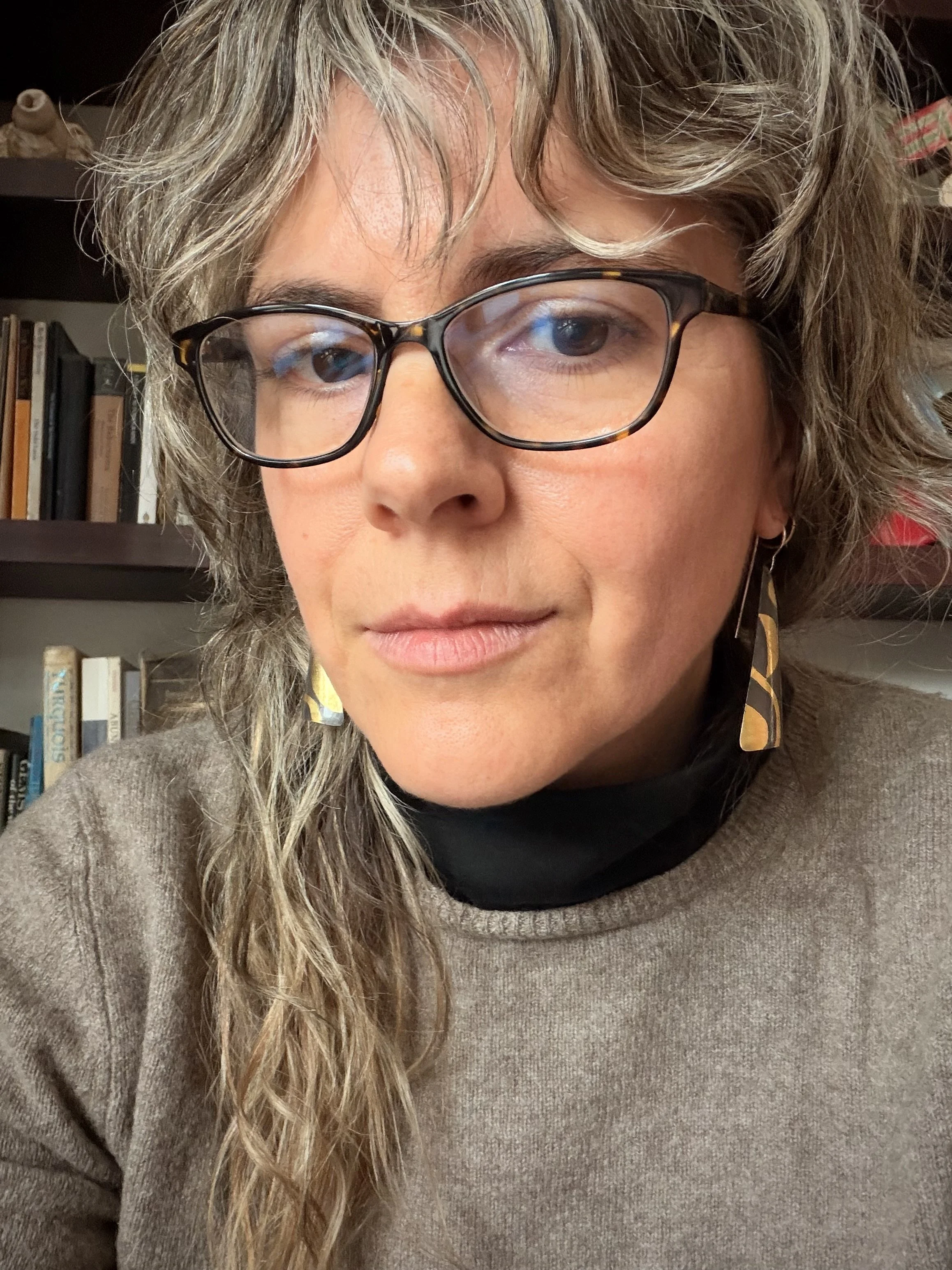 Keum-boo Earrings in Oxidized Fine Silver & 23.5K Gold by Carrie Armstrong at Big Sur Goldsmiths