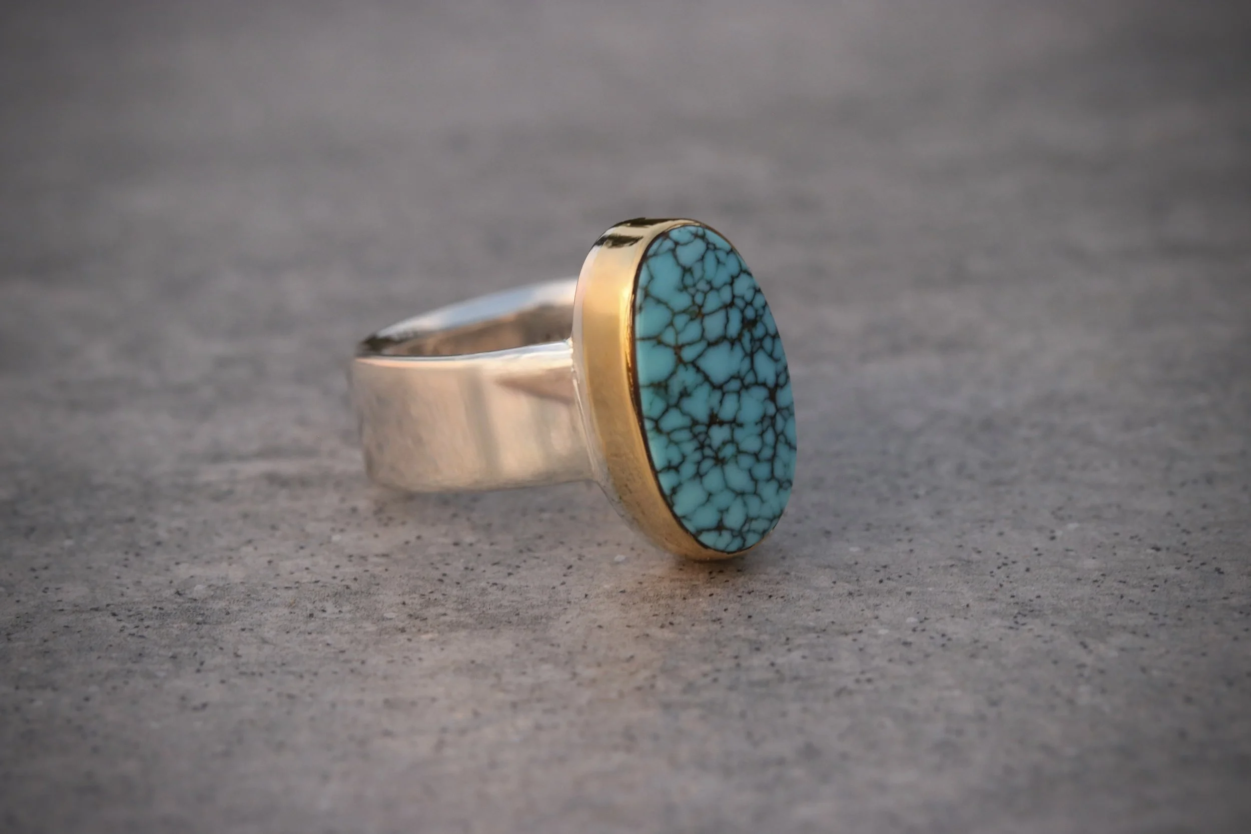 Number 8 Mine Turquoise Ring in 22k Gold & Sterling Silver by Carrie Armstrong Design