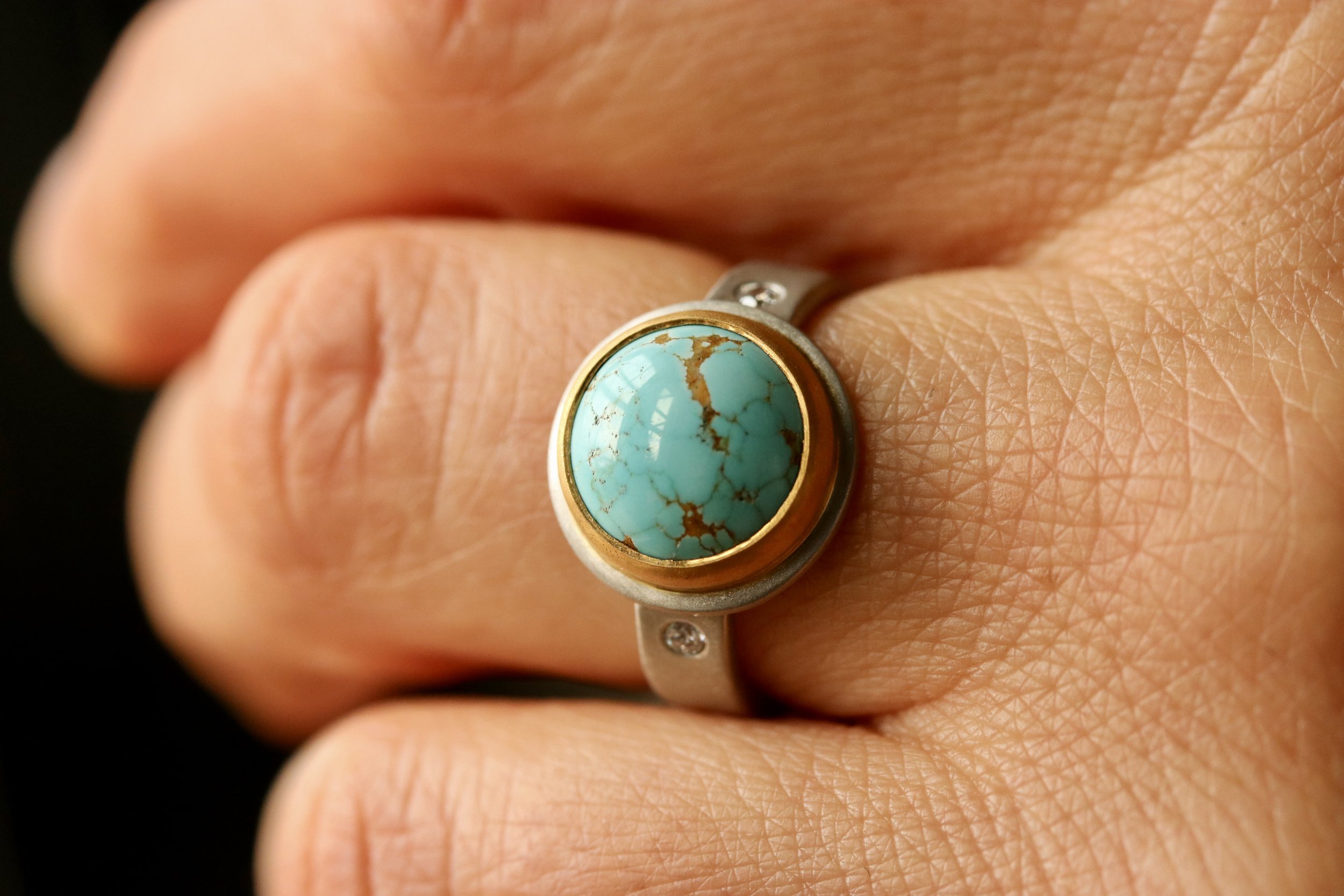 Number 8 Turquoise Solitaire Ring in Platinum & 22k Gold by Big Sur Goldsmiths