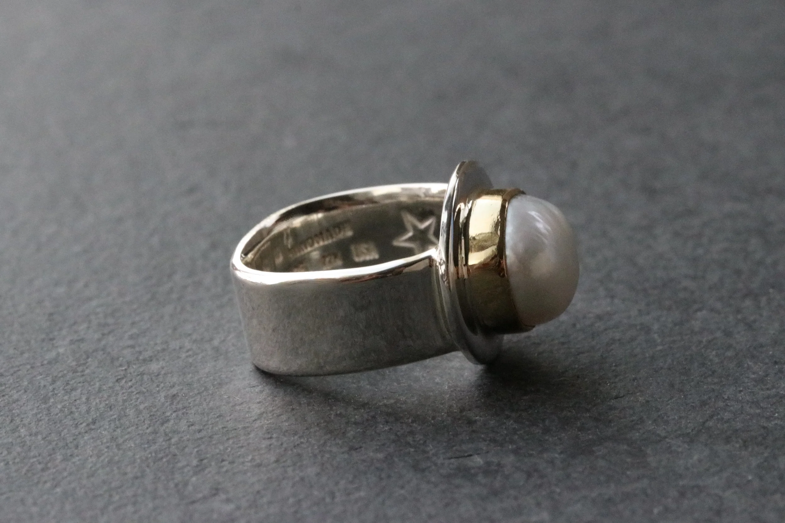 Freshwater Pearl Ring in Sterling Silver and 22K Gold by Big Sur Goldsmiths