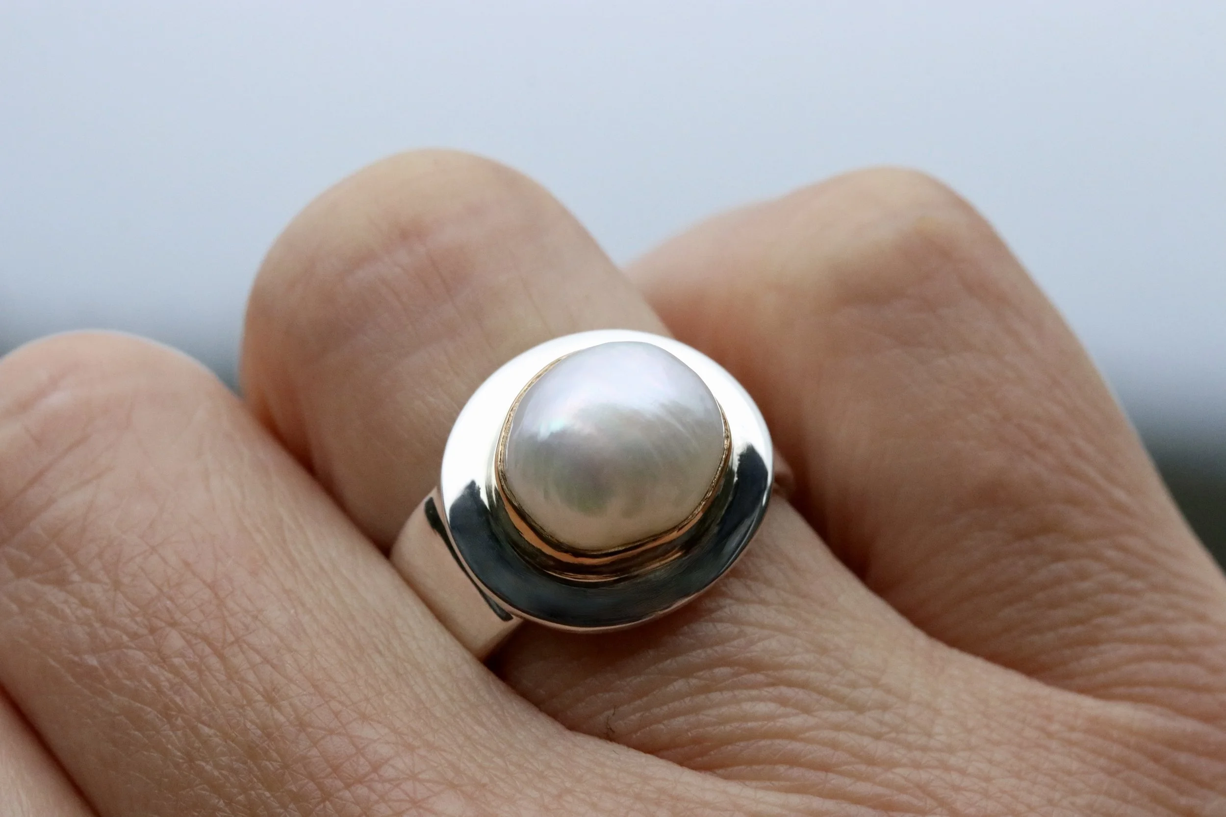 Freshwater Pearl Ring in Sterling Silver and 22K Gold by Big Sur Goldsmiths